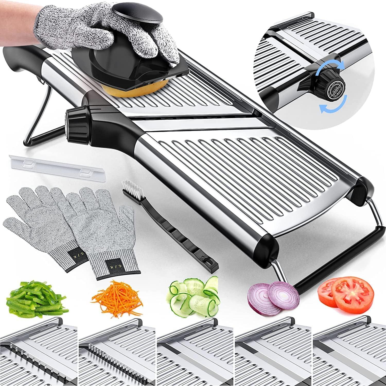 Gramercy Mandoline Showdown: Adjustable Blades, Stainless Steel, Cut-Resistant Gloves-Why Veggies? Fruits? Onions?