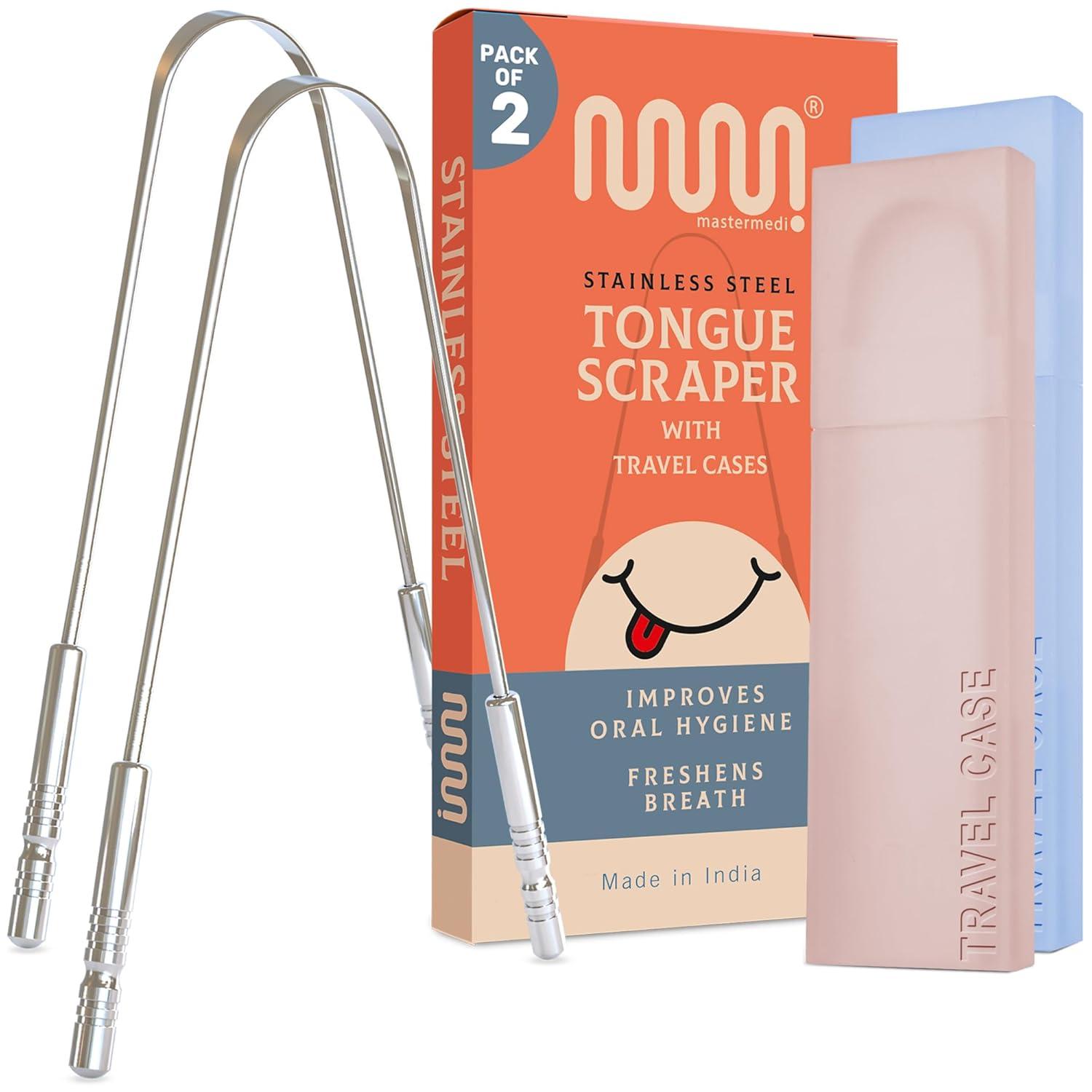 MasterMedi Tongue Scraper Showdown: Multicolor Travel Case 2-Pack vs. Stainless Steel for Oral Care
