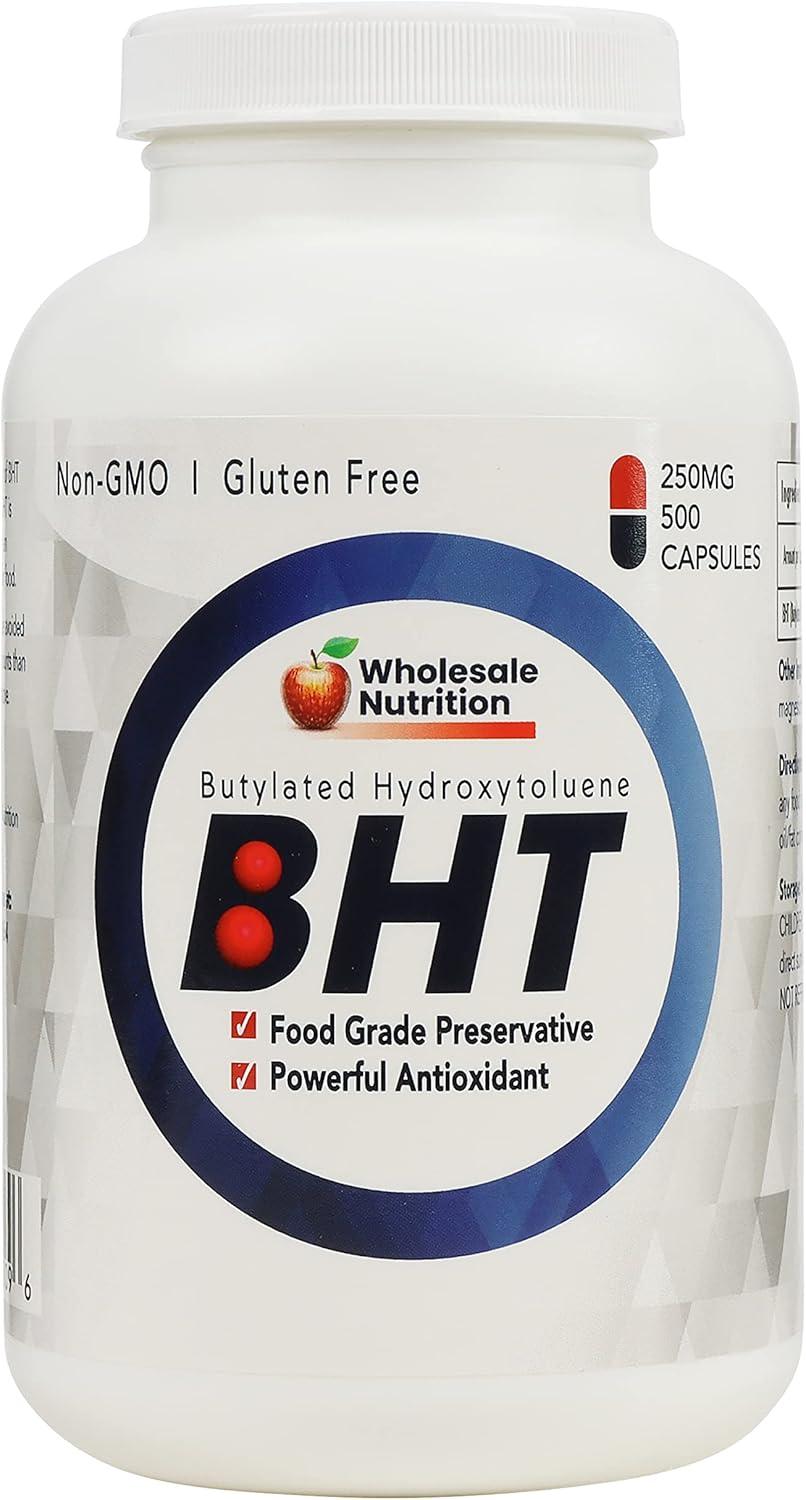 BHT 250mg 500 Capsules: Nutrition Tested for Surprising Antioxidant Power (Non-GMO, Gluten-Free)
