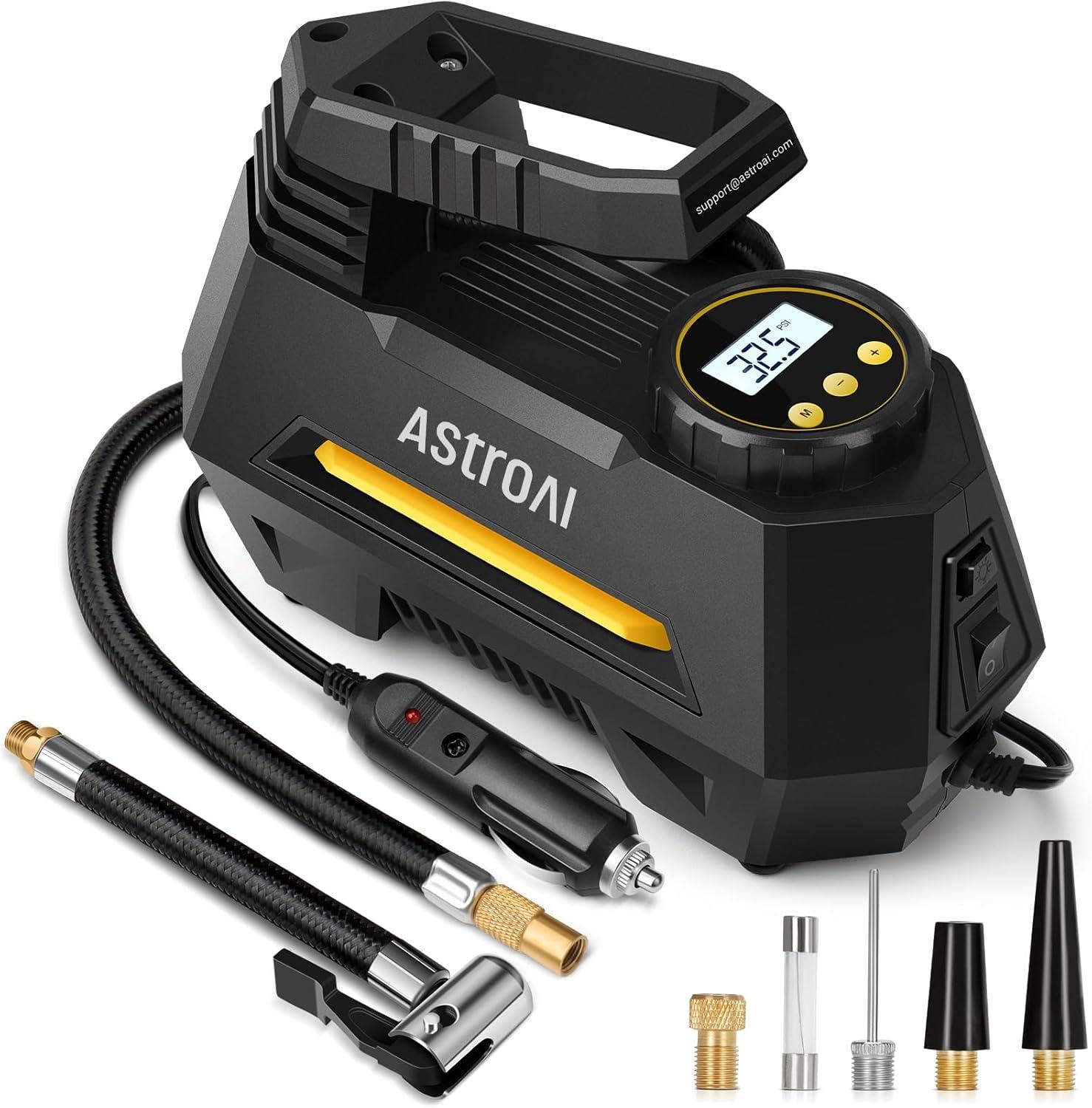 AstroAI Tire Inflator: 9.8Ft Cable, 12V DC, LED Light, & Yellow - Car Accessories Showdown with Surprising Multi-Use Power
