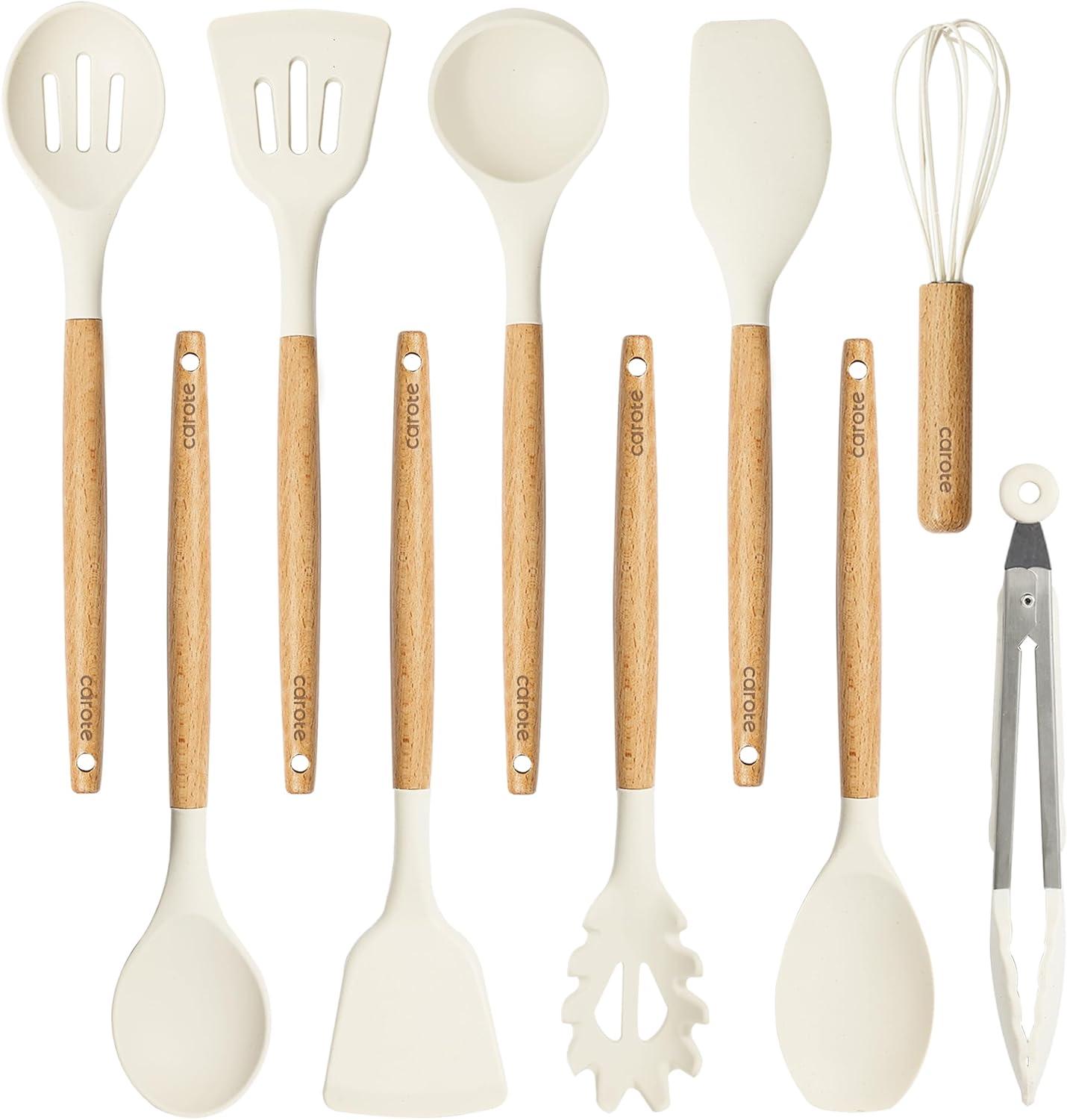 Silicone Utensils Tested: BPA-Free & Heat-Resistant Handles for Nonstick Cookware (Cream White)