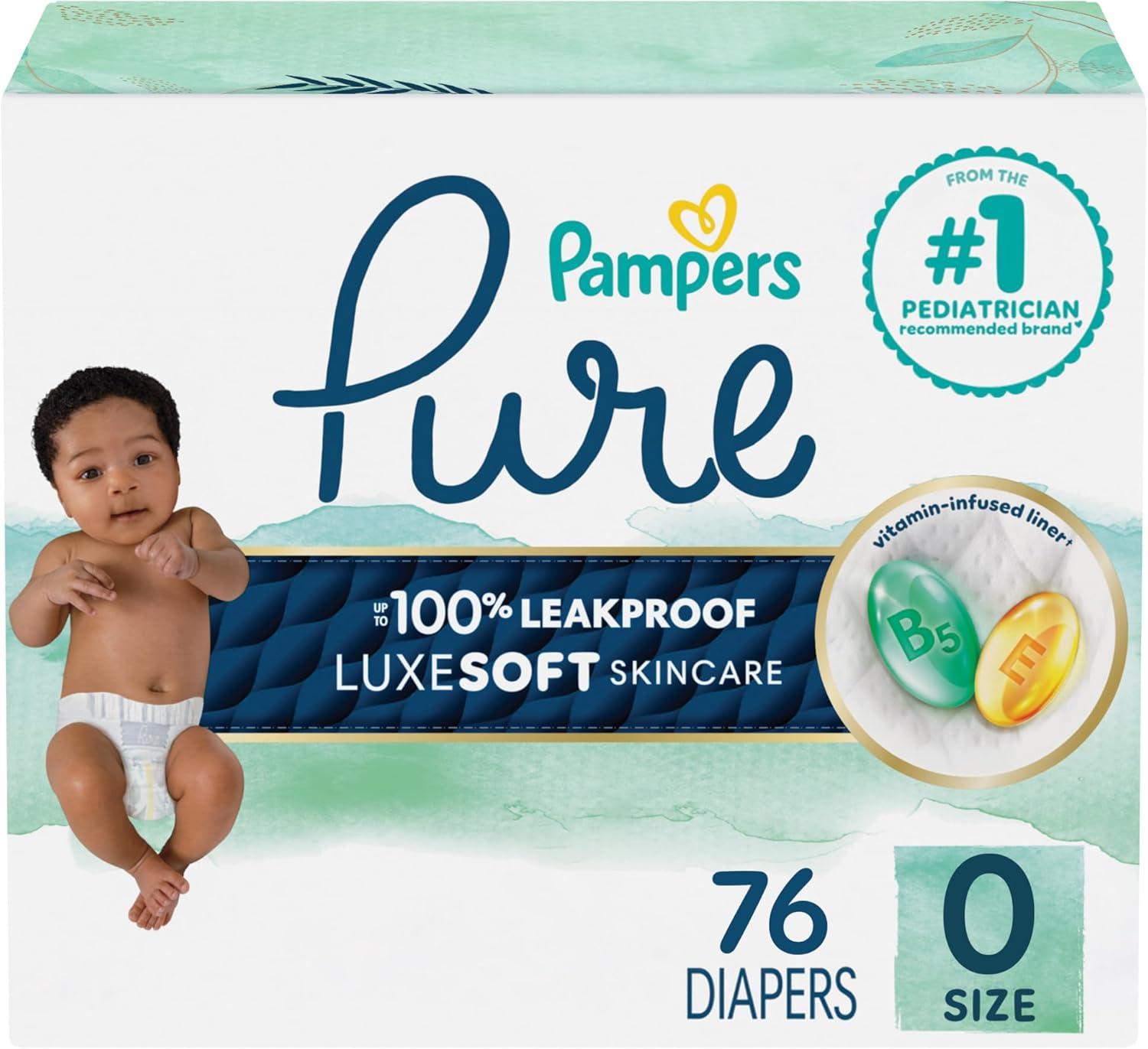 Pampers Pure 76-Count: 100% Leakproof & Plant-Based Tested Versus Chemical Options