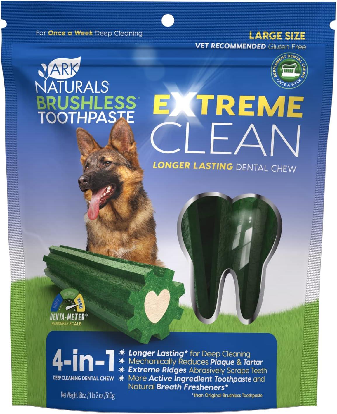ARK NATURALS Brushless vs. Regular Chews: Surprising Long-Lasting Plaque Fight for Large Dogs' Dental Care