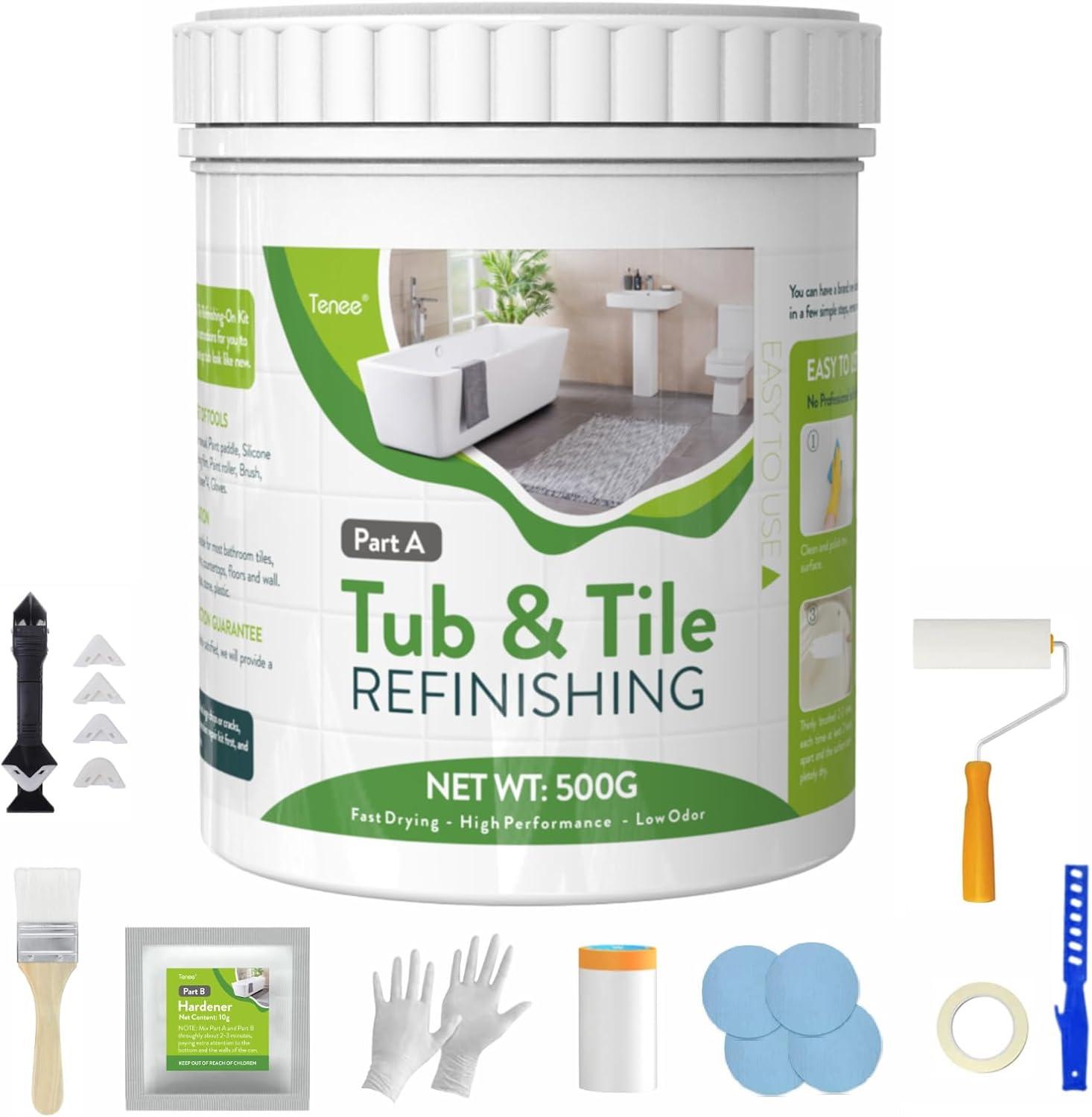 Best Home & Kitchen - 17oz Tub & Tile Refinishing Kit with 8 Tools, White Paint, Semi-Gloss for Bath, Shower Review