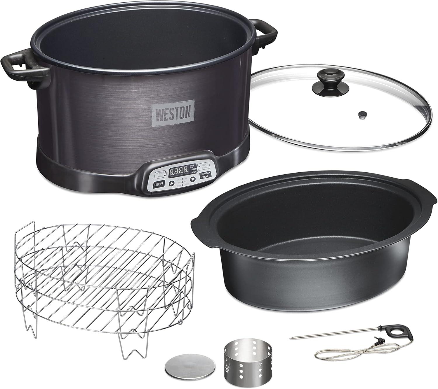 Best Slow Cooker - Weston Brands 2-in-1 Indoor Smoker, 6Qt, 3-Tier Rack for Meat & Cheese, Temp Probe, Black Review