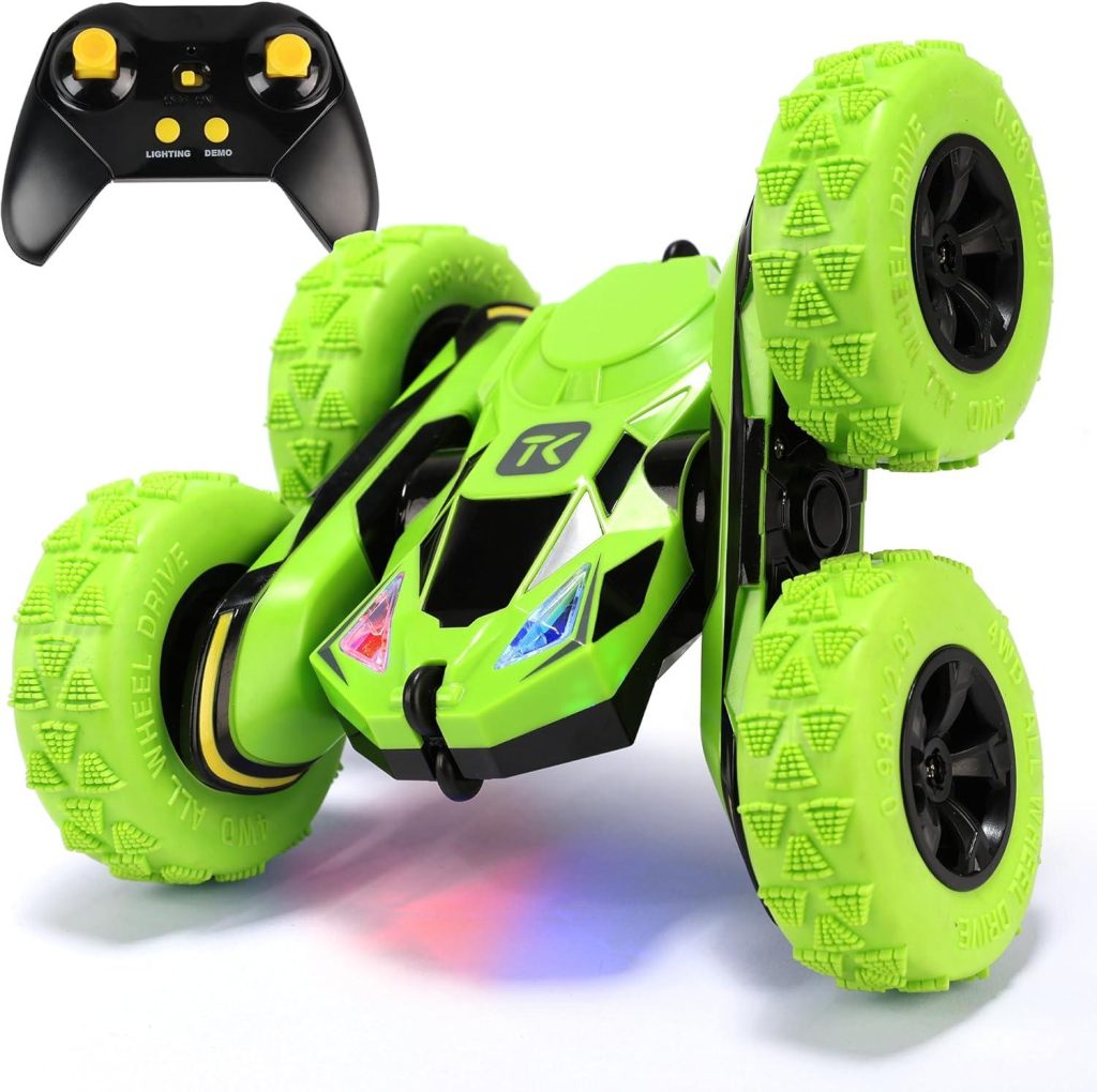 Best RC Car Toys – THREEKING 4WD Stunt Car with Breathing Lights, Double-Sided Driving 360° Flips Green Review