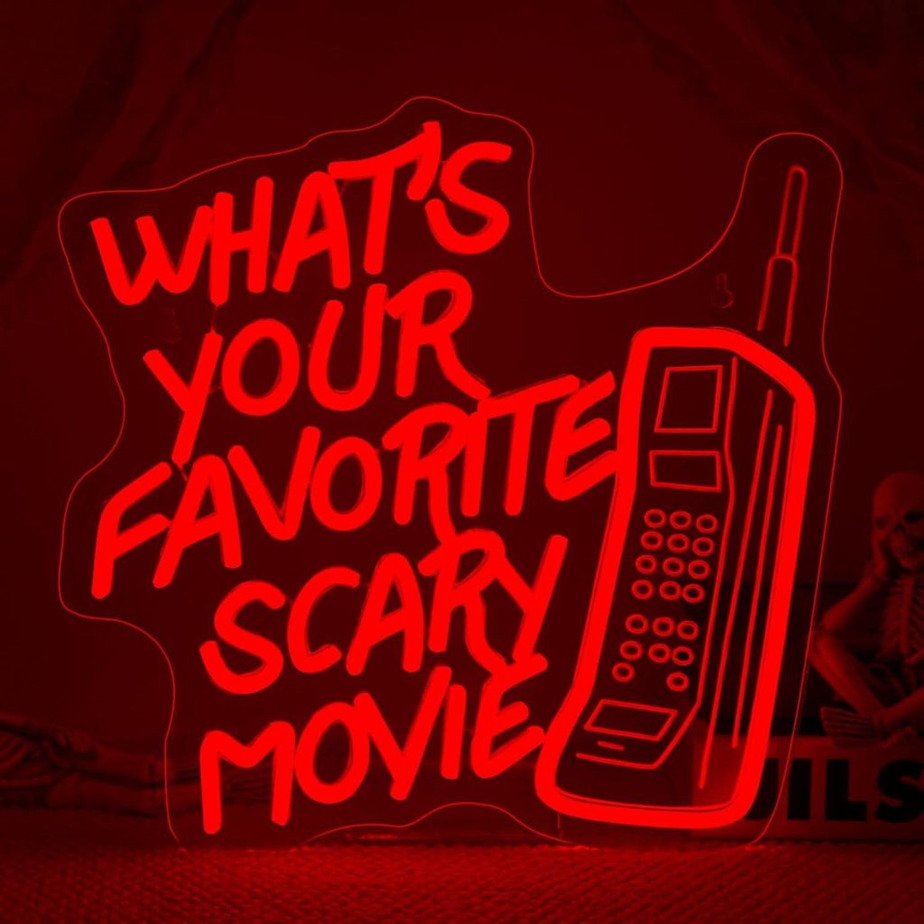 Best Home & Kitchen – What’s Your Favorite Scary Movie Neon Sign – Red LED Wall Light with Retro Phone Design Review