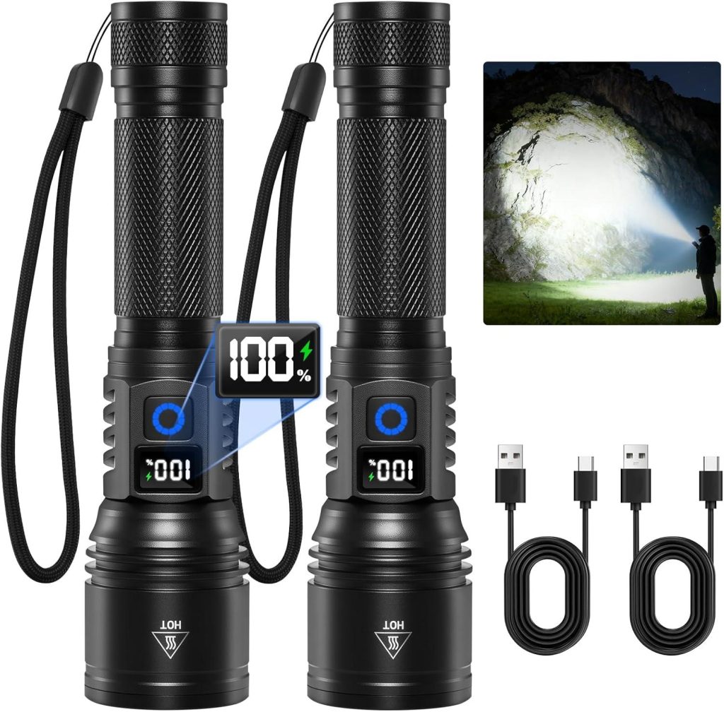 Best Tactical Flashlights – Rechargeable Flashlights High Lumens 9900, 2Pack Super Bright Flashlight Rechargeable, LED Flashlight Powerful, Handheld Tactical Flash Lights for Home Review