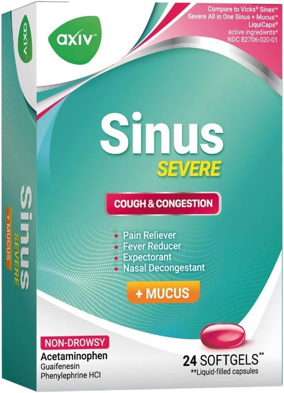 Best Sinus Medicine – AXIV Sinus Severe + Mucus Relief, 24 Softgels. Review