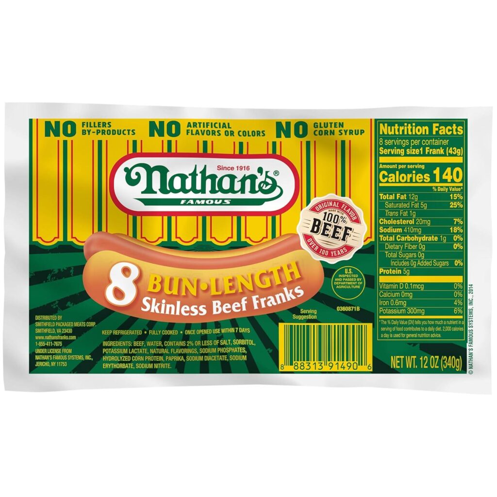 Best Hot Dogs – Nathans, 8 Bun Length Skinless Beef Franks Review