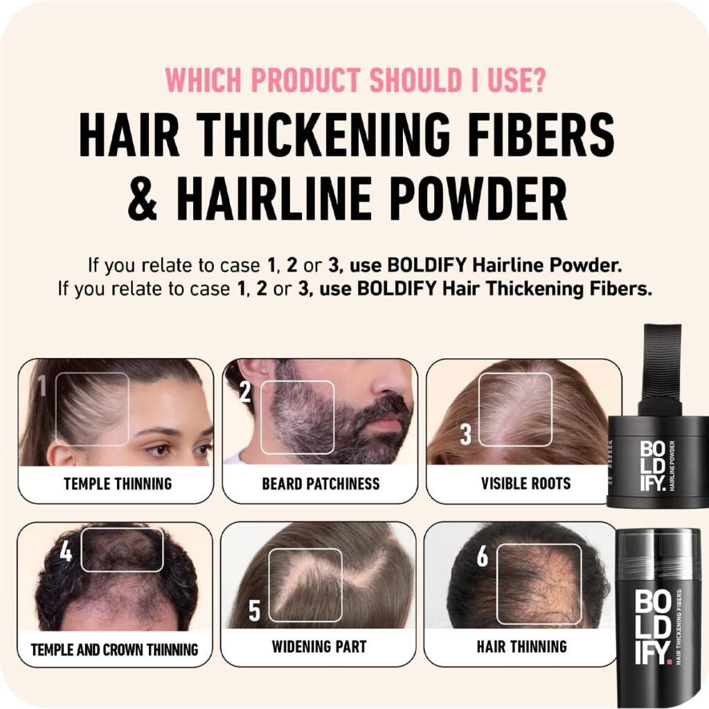 Best Hair Loss Concealer – BOLDIFY Hairline Powder – Water-Resistant Root Touch Up Hair Color for Gray Coverage – 24-Hour Stain-Proof, Mess-Free Hair Powder for Thinning Hair – Dark Brown