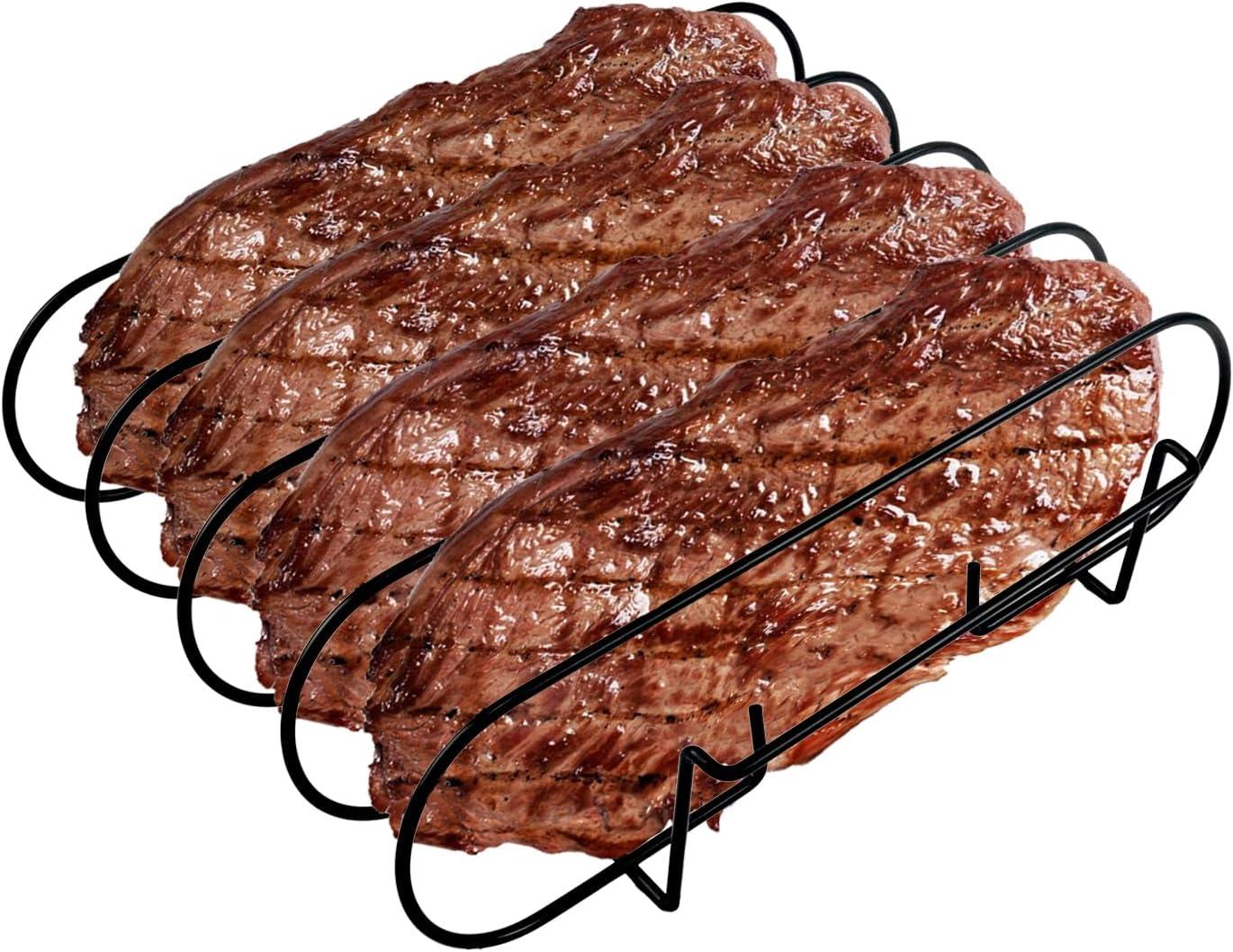 Black Porcelain Coated Steel Compared: tested Non-Stick Rib Rack for Grilling... Holds 4 Perfect for Smokers