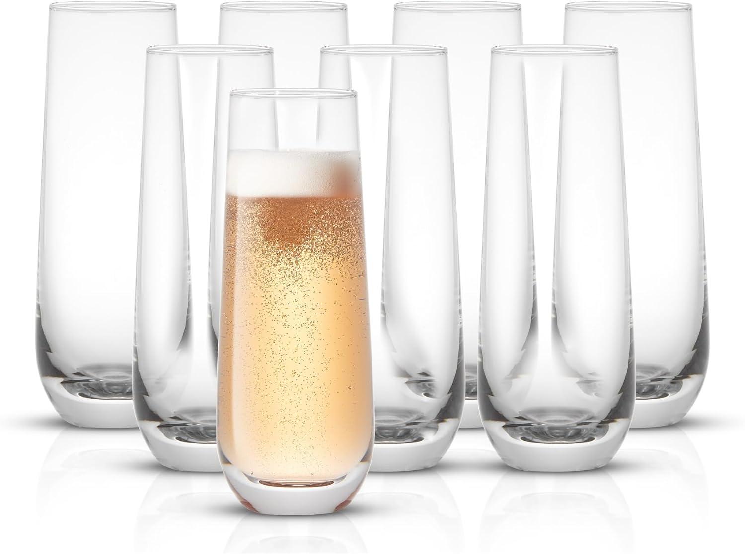 JoyJolt Milo Stemless Flutes Set 8: Surprising Showdown of 9.5oz, Stackable, Cocktail, Water, and Crystal