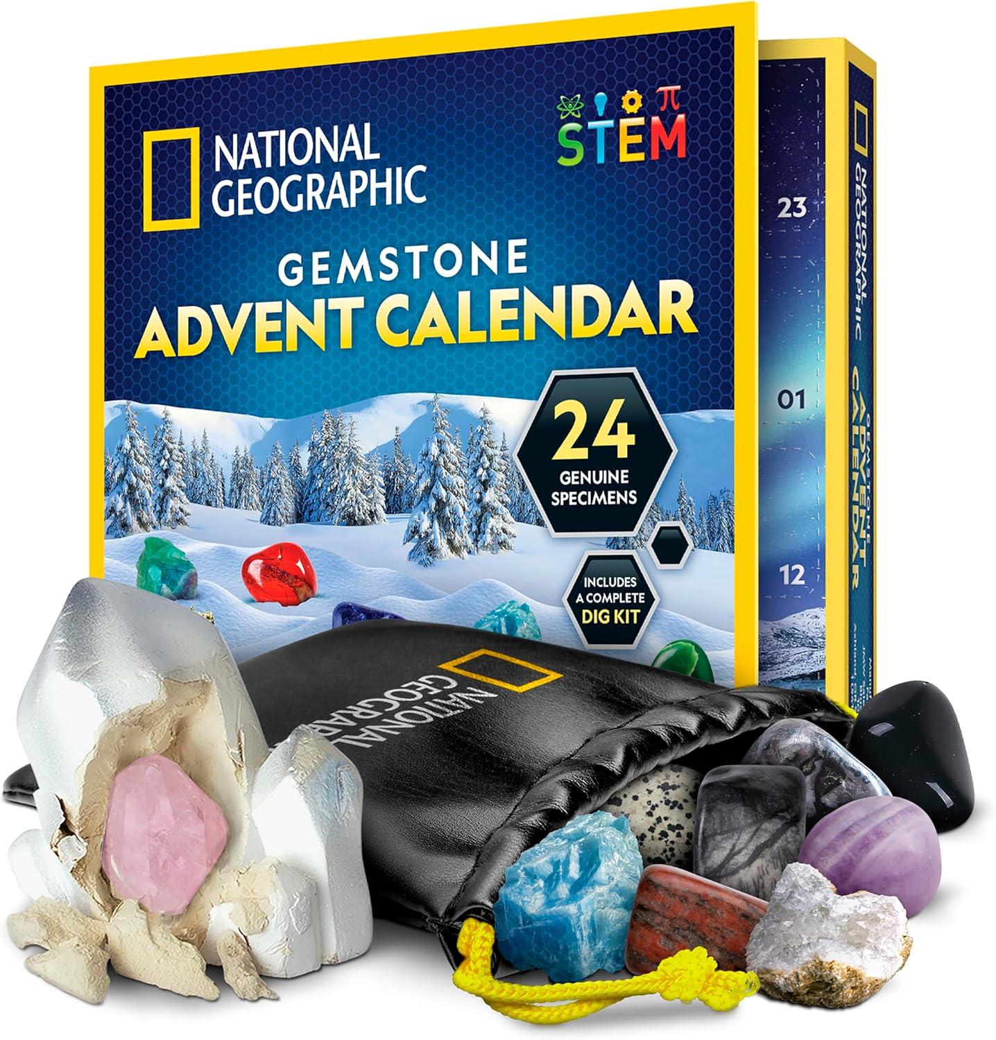 NATIONAL GEOGRAPHIC Gemstone Advent Calendar VS Standard Ones: 24 Stones & Dig Kit for Kids' Christmas Fun