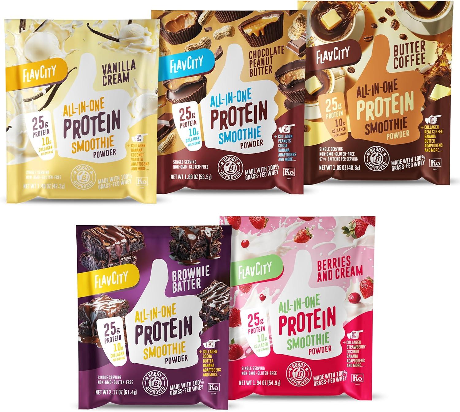 FlavCity's 25g Grass Fed Whey, 10g Collagen, 5 Packets: Tested for Gluten Free & No Added Sugars…