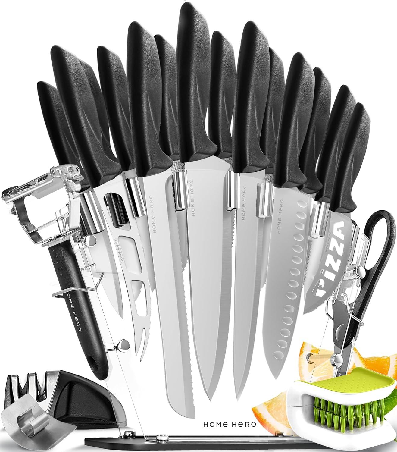 Showdown: Home Hero Knife Set with Sharpener - Surprising Durability of High Carbon Stainless Steel (20 Pcs Silver)