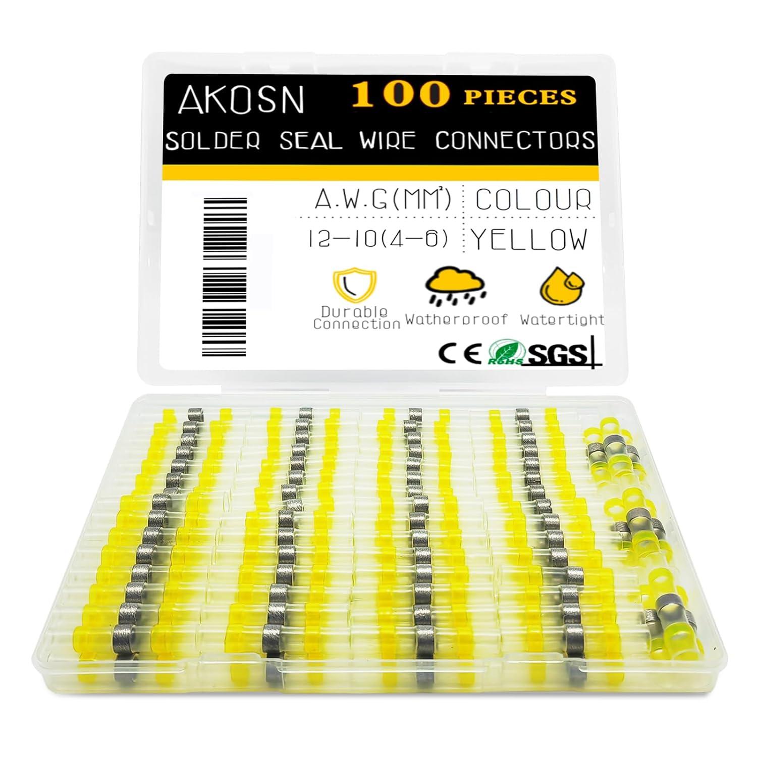 Showdown: 100 PCS Yellow, Self-Soldering, Waterproof, and Automotive Butt Splice for 12-10 AWG