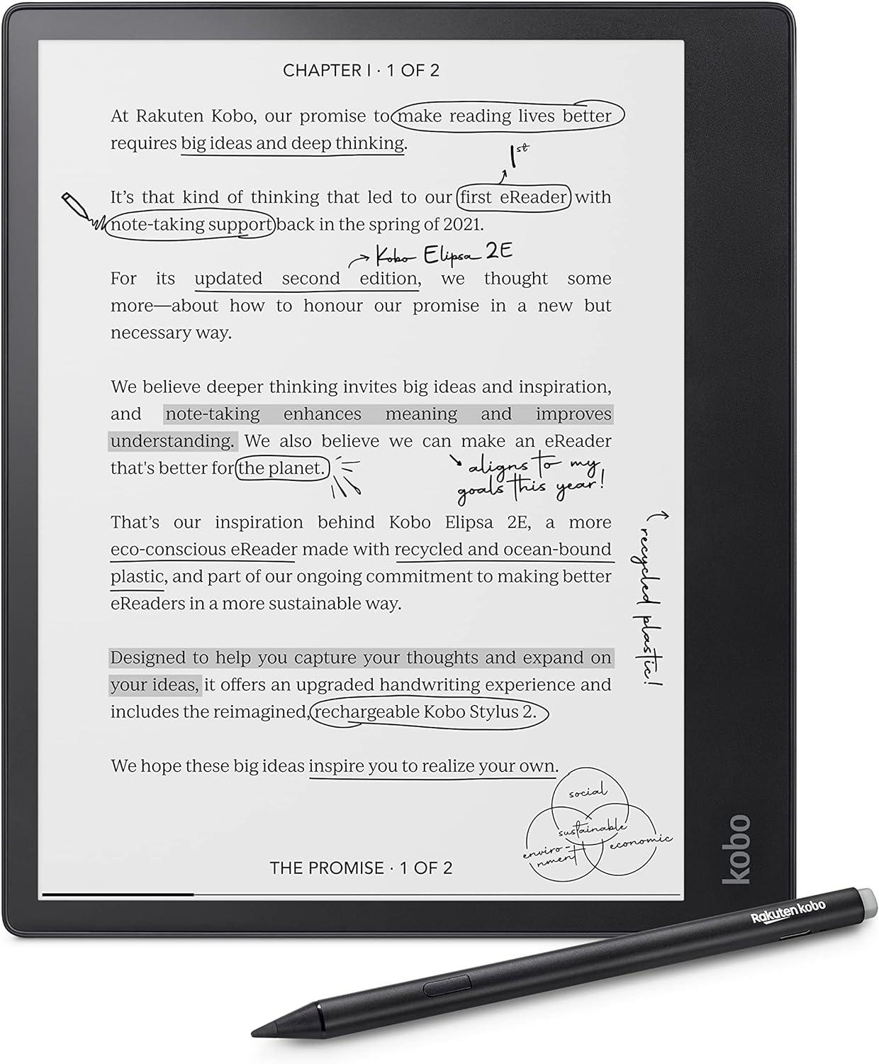 Kobo Elipsa 2E vs. Stylus 2: Glare-Free Screen, 32GB Storage, ComfortLight Meets Carta E Ink