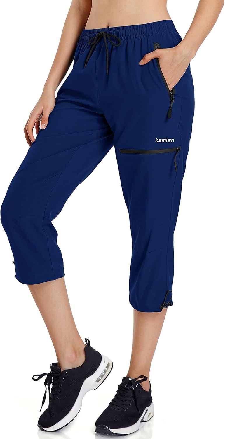 Ksmien Hiking Capris: Quick Dry Tested, Water-Resistant Surprise - Zipped Pockets for Adventure