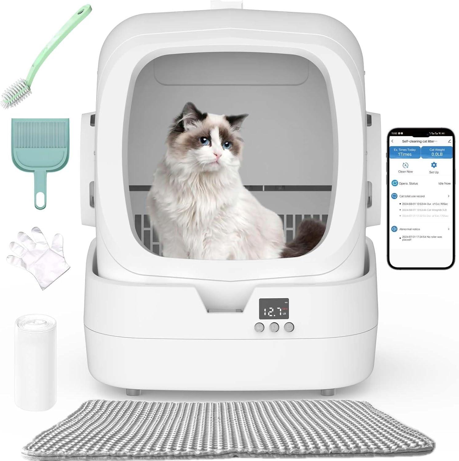 Automatic Cat Litter Box Showdown: APP Control, Weight Monitoring, Safe Design - Ultra-Quiet for Medium Cats & Kittens