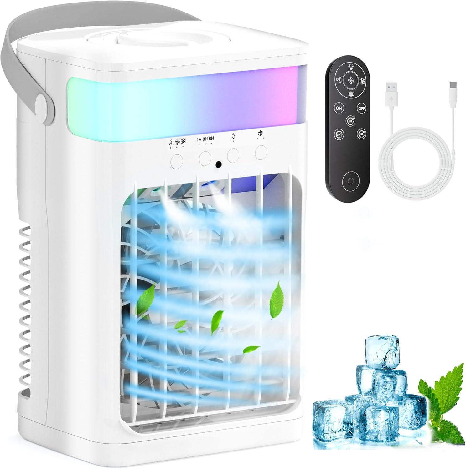 Portable AC Showdown: 1500ML Tank, 2 Spray Ports, 3 Timers, 10 Lights for Camping Use
