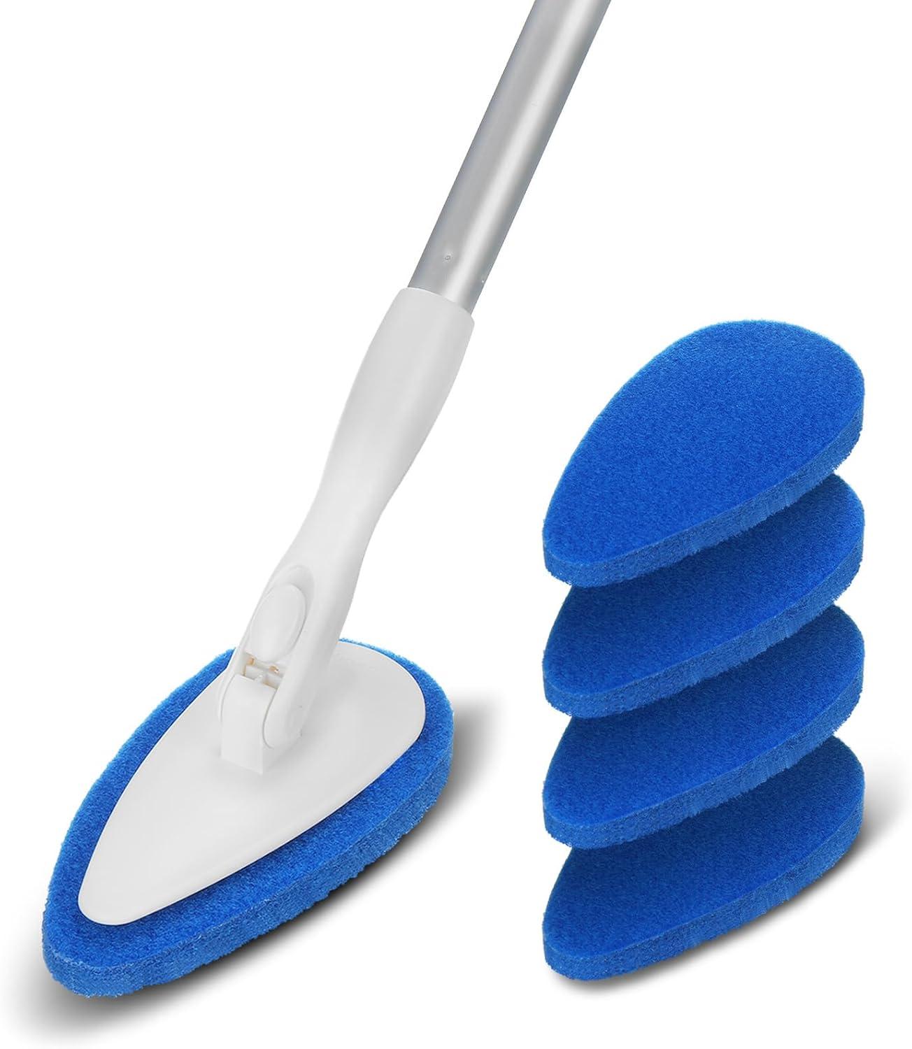 Showdown: 51'' Handle, 5 Non-Scratch Pads, Adjustable Scrubber Tested for Bathroom Cleaning