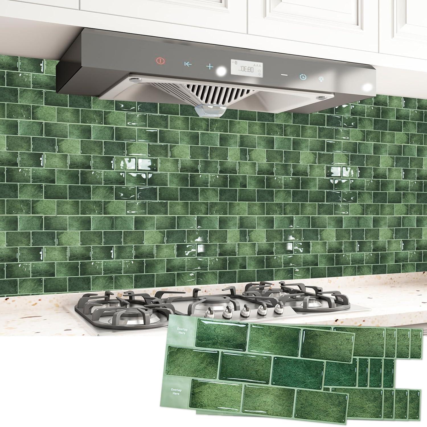 Stick-On Tile Showdown: Easy Peel Green Backsplash Wins
