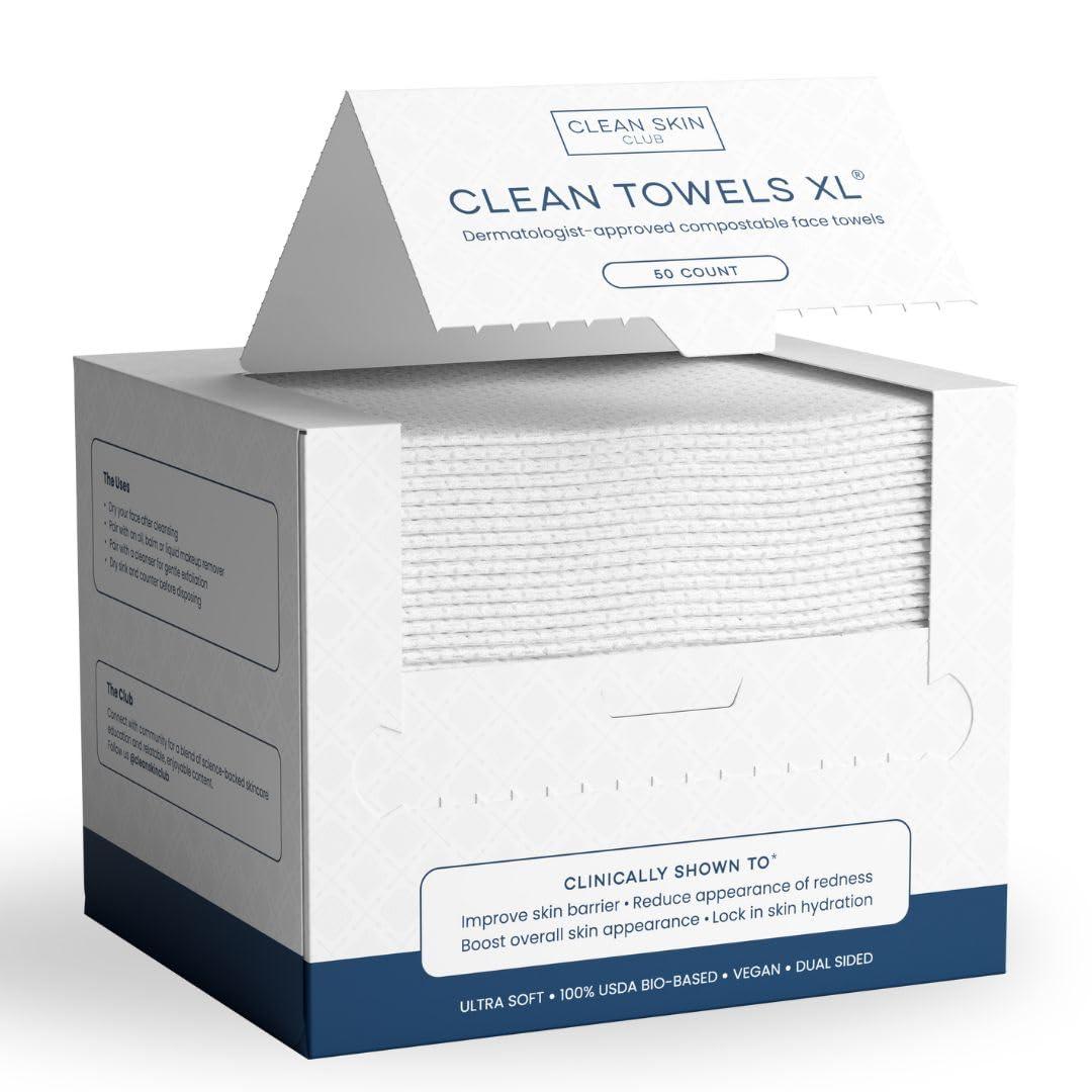 Clean Skin Club Clean Towels XL™: Biobased, Eczema-Friendly, 50 Ct, Versus Ultra Soft (Tested for Sensitive Skin)