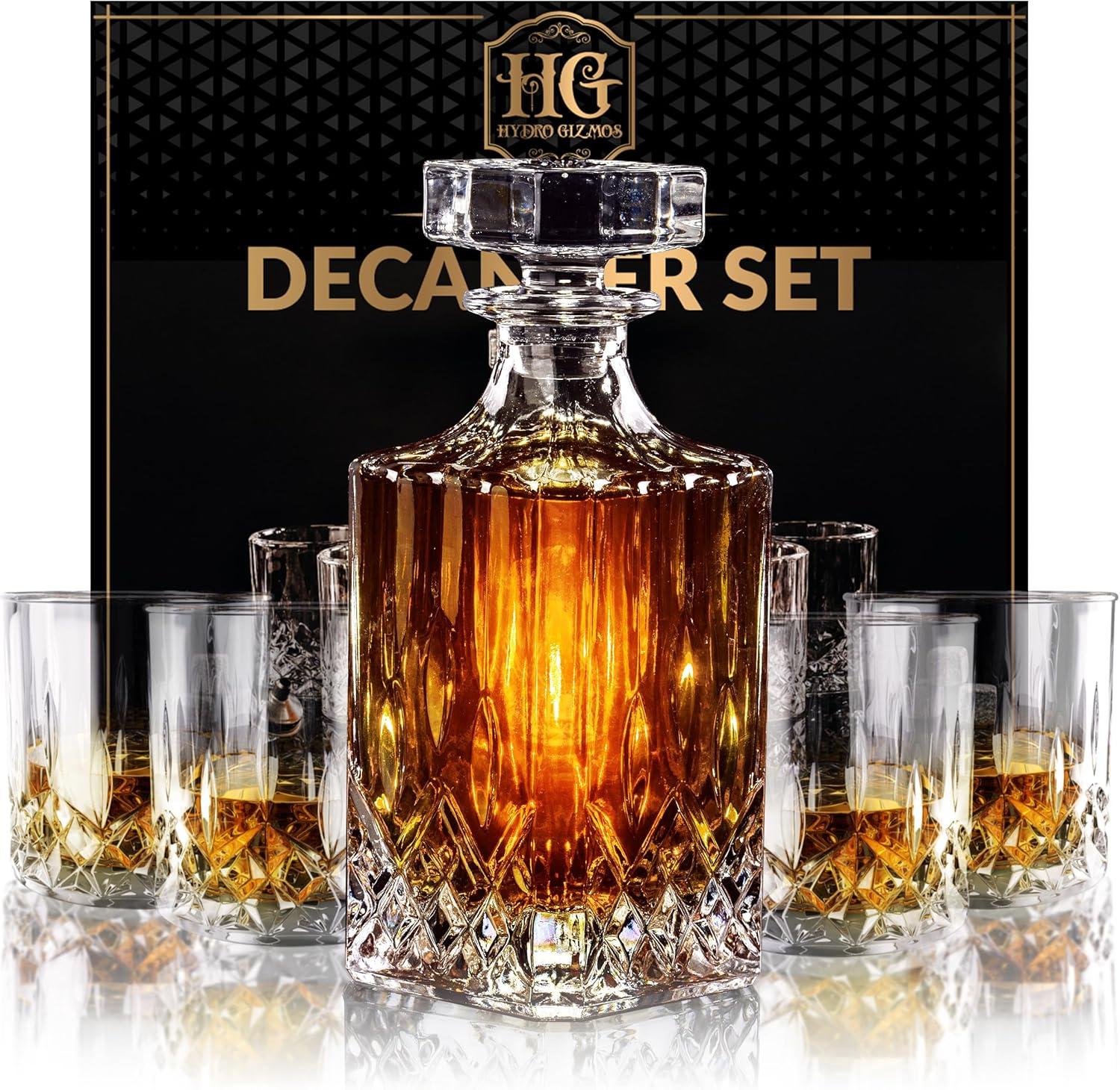Luxury Gift for Men: 4 Glasses & Decanter Set - Tested for Quality, Surprising Birthday Choice