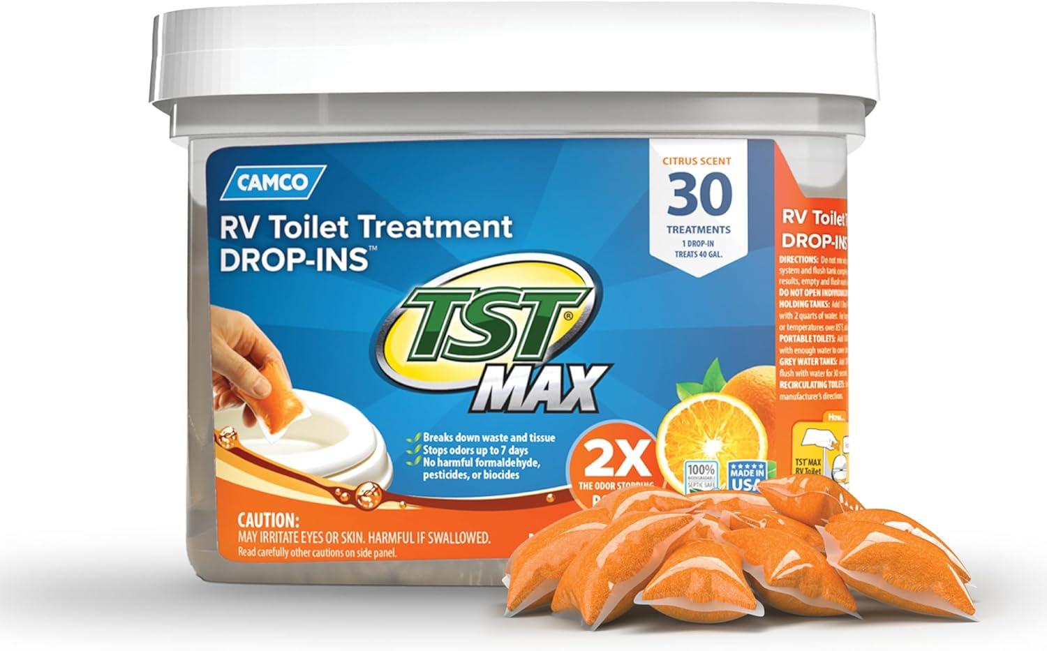 Camco TST MAX RV Toilet Treatment: Orange Scent... vs. 30-Pack Tested Septic Safety