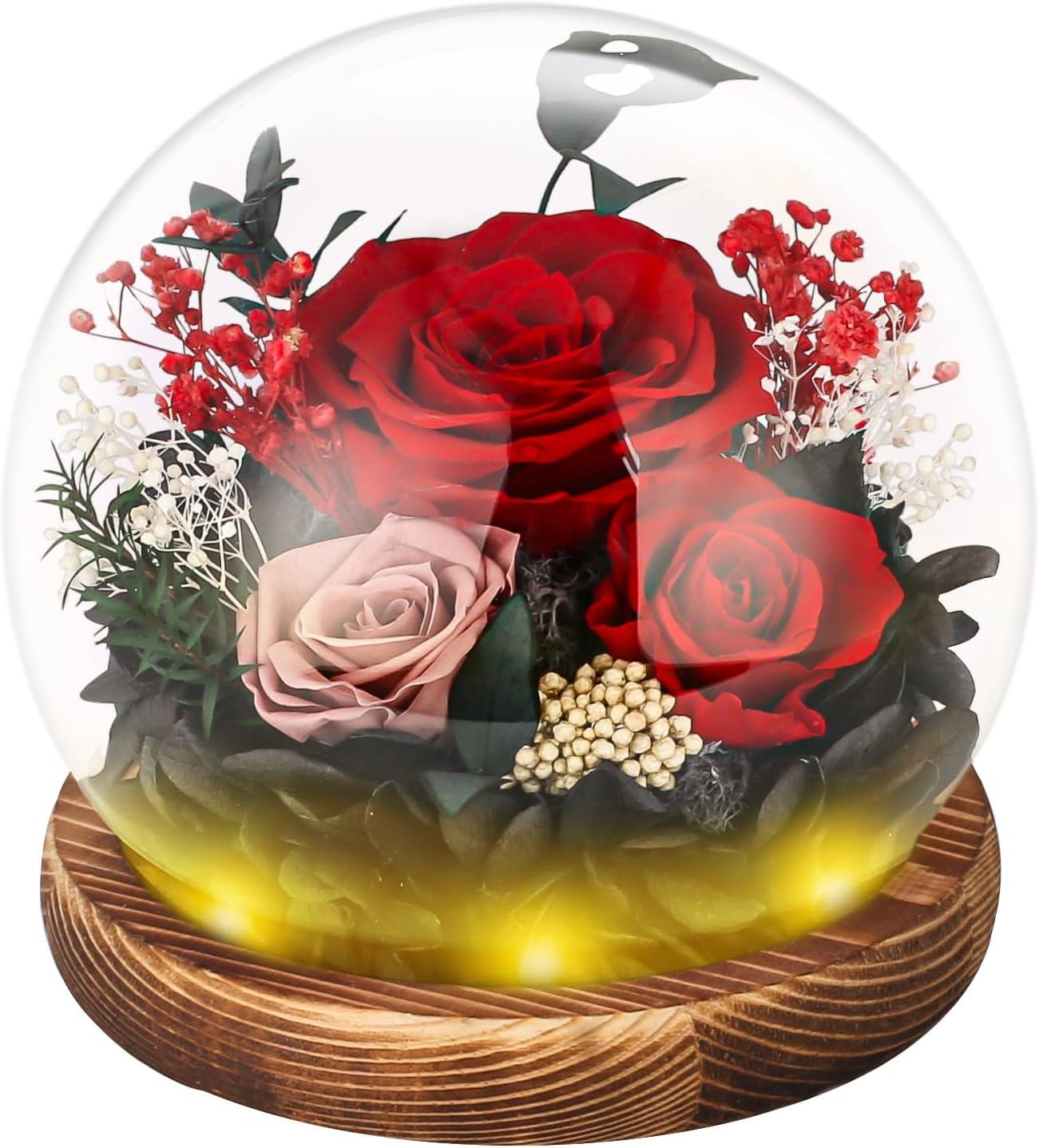 Showdown: Real Roses in Glass Dome, Forever Flowers with Led Light - Tested for Eco-Conscious Seasons