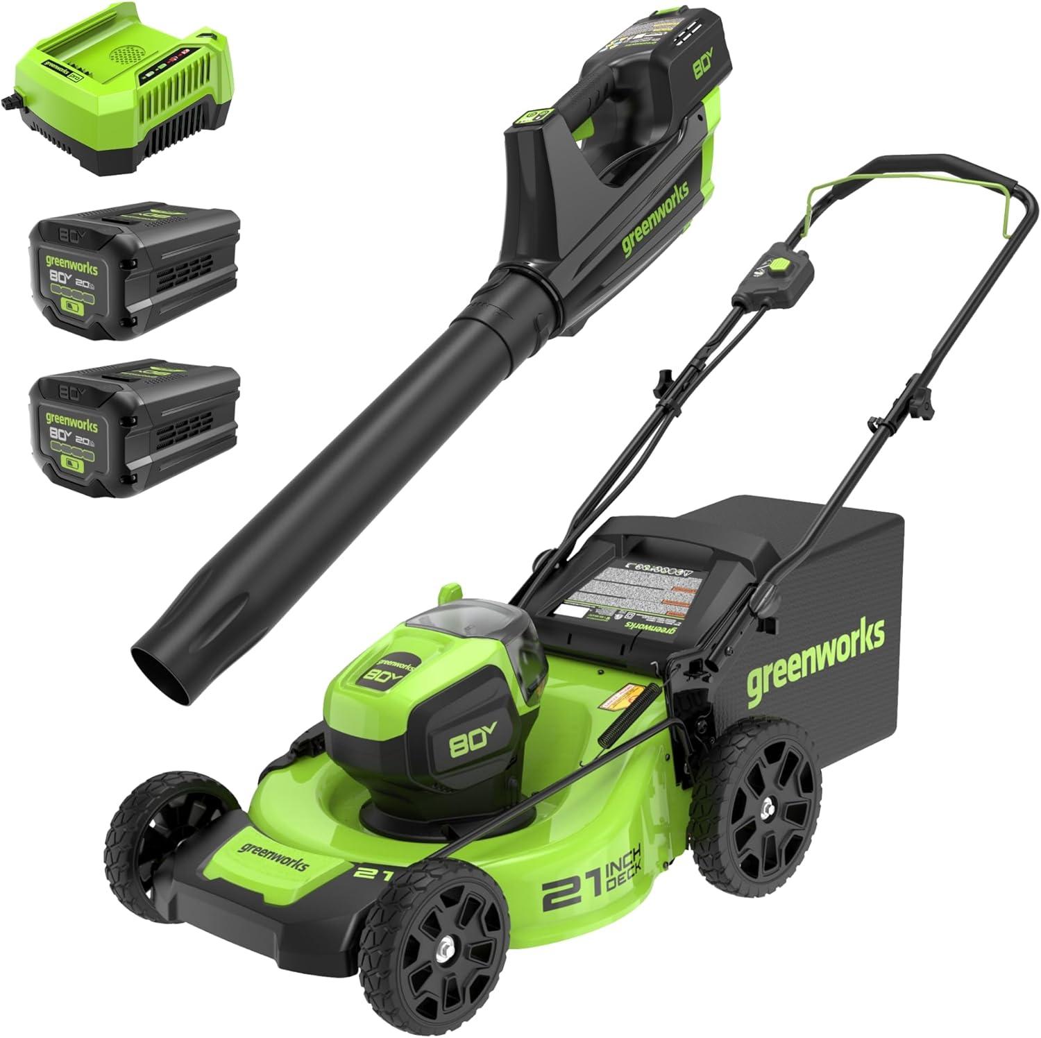 Greenworks 80V Brushless Mower vs. 500 CFM Axial Blower (75+ Tools) with 30-Minute Charge