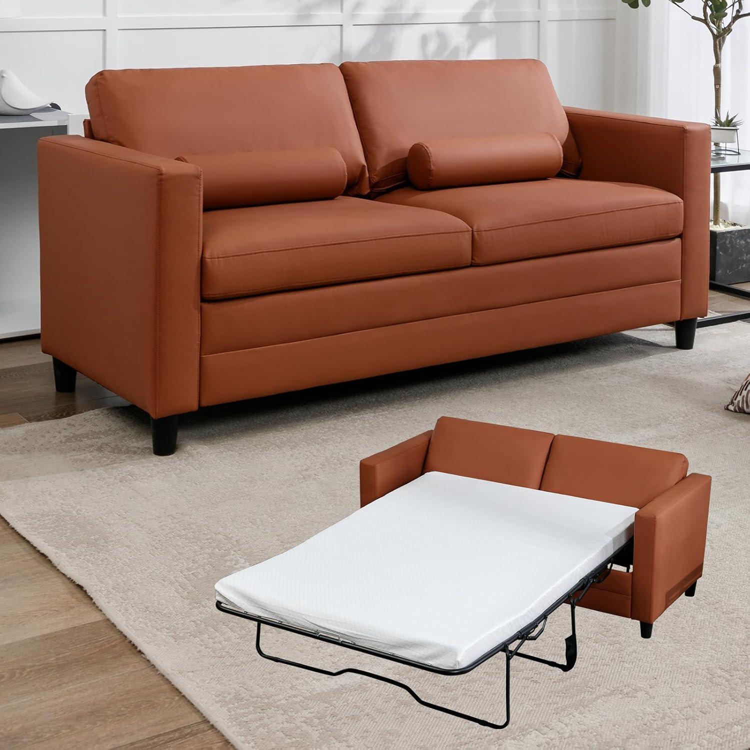 Faux Leather Sofa Bed Showdown: Style Meets Comfort in Cognac