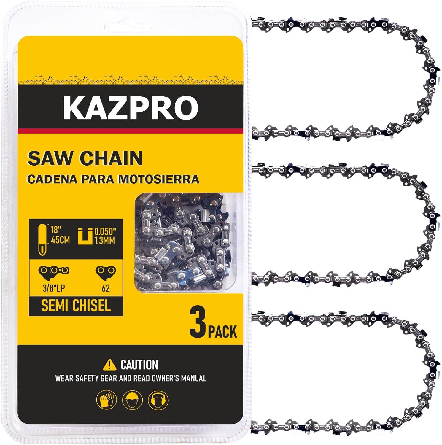 Showdown: 18-Inch Chainsaw Chain (62 Links, 3/8 Pitch) with Low Kickback & Lubrication System - Tested for Fall Cuts
