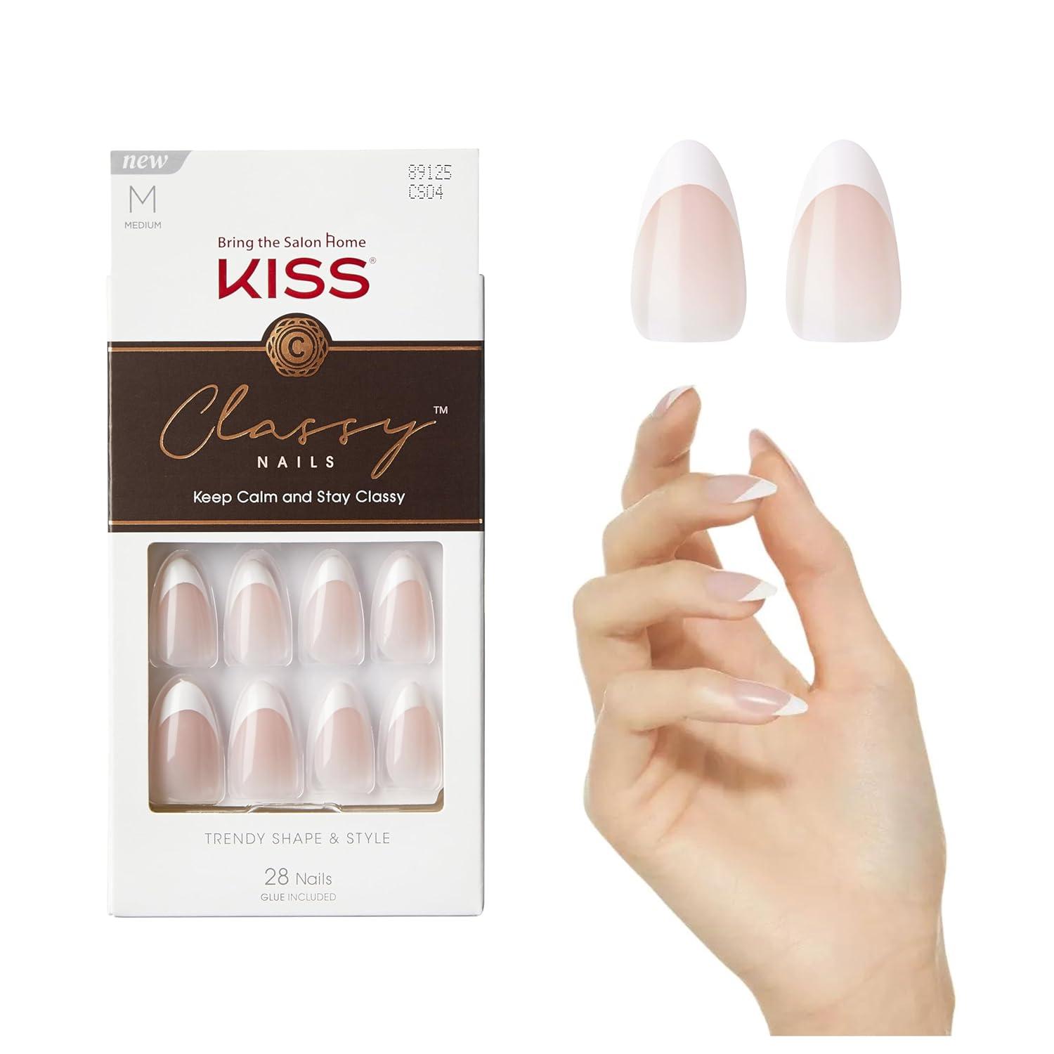 Pressed On Nails Showdown: KISS Classy, 2g Glue, 28 Nails - Almond Shape, Light White, Dashing!