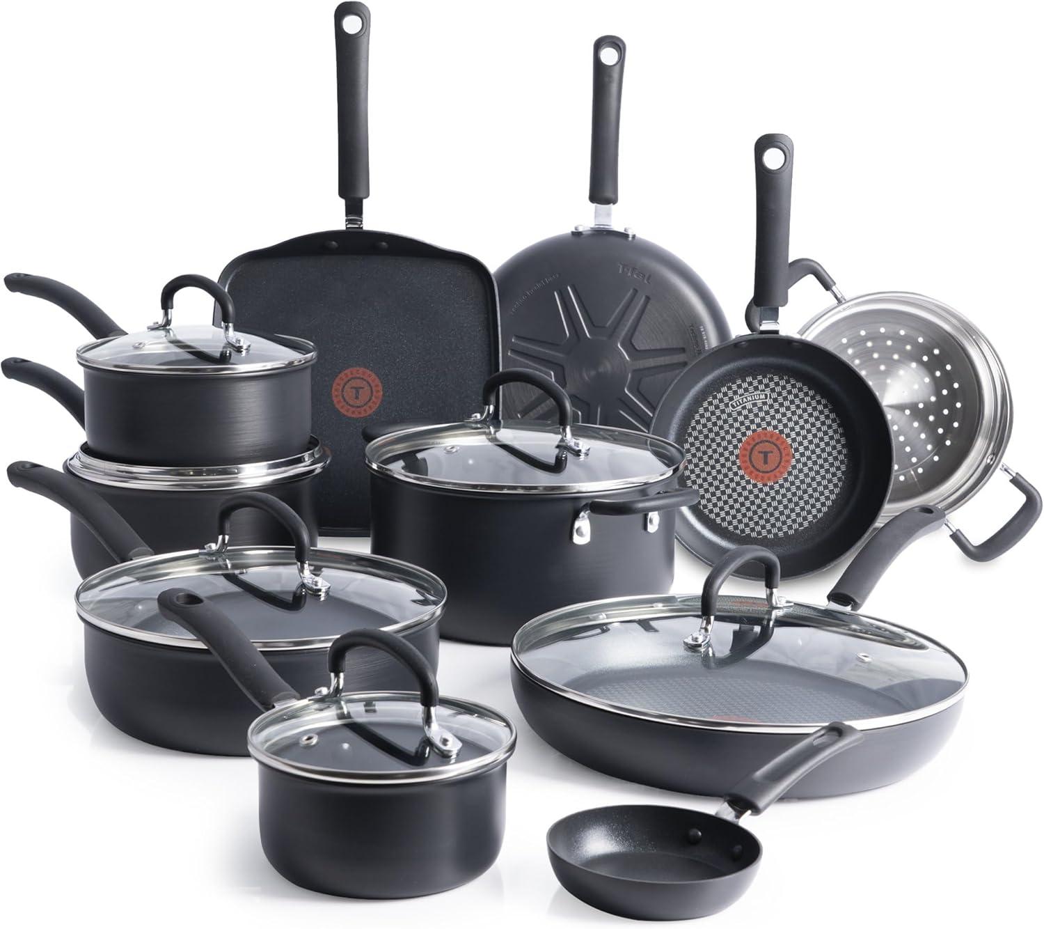 T-fal Ultimate Set Tested: 17-Piece, Oven-Safe 400F, Lid-Safe 350F, Dishwasher-Safe Black