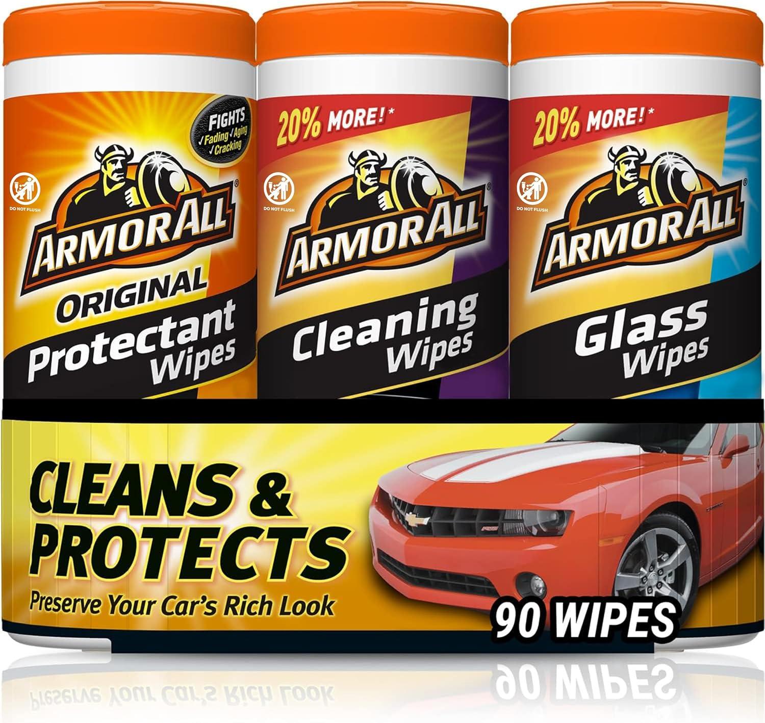 Car Care Showdown: Armor All's Water-Repel, Wipes Streak-Free, Deep-Seating Cleaner, & Fade-Proof (30 Count)