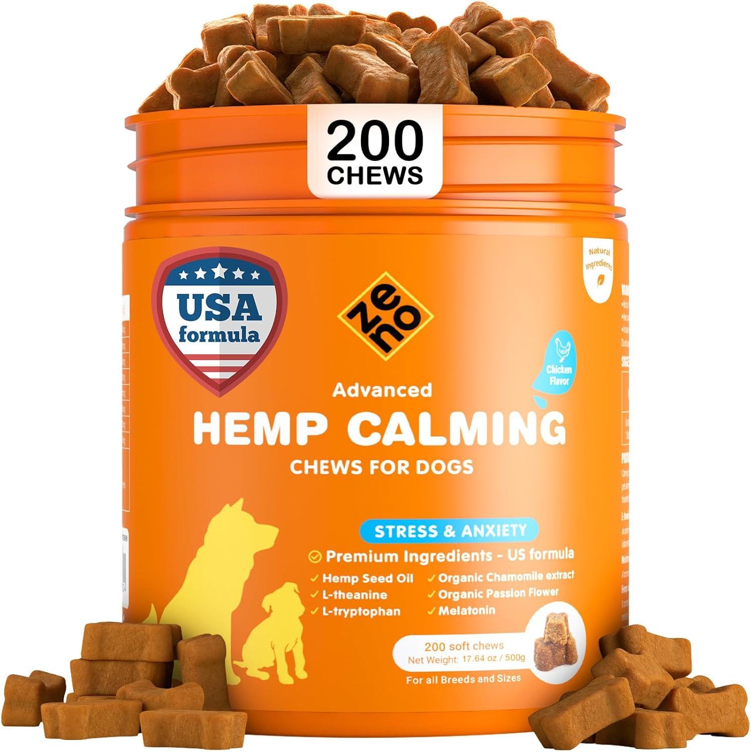 ZENO Hemp Calming Chews Showdown: 200 pcs, Chicken Flavor, Melatonin, Stress & Travel for Dogs Anxiety Relief