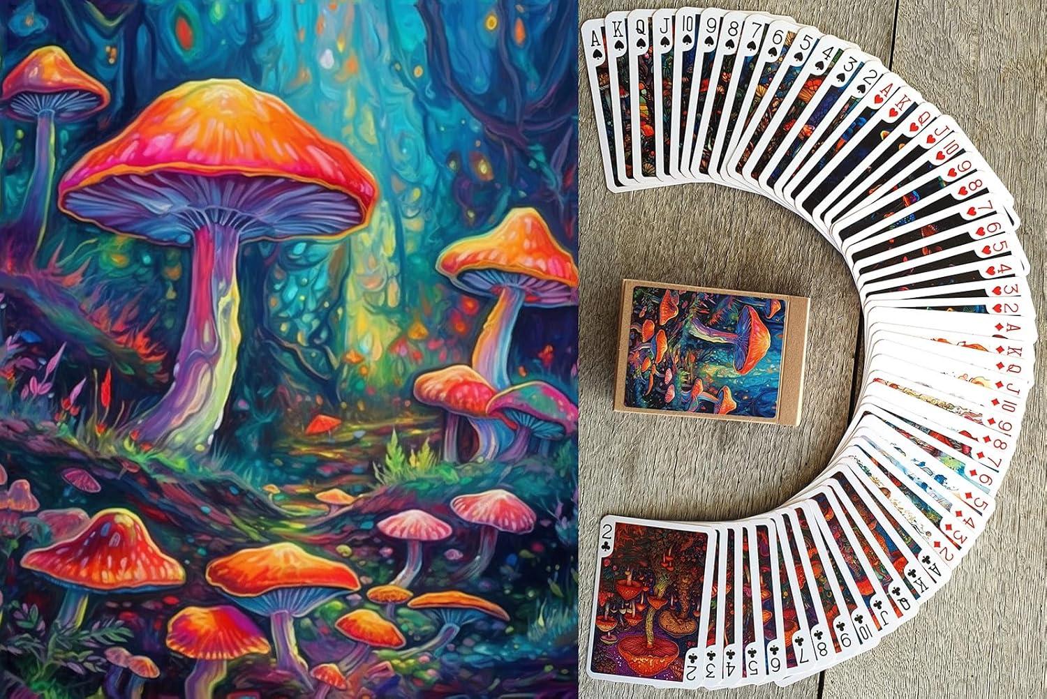 Surprising Twist: 54 Cards, Bioluminescent Design, Vintage Illustration in Funky Mushroom Playing Cards