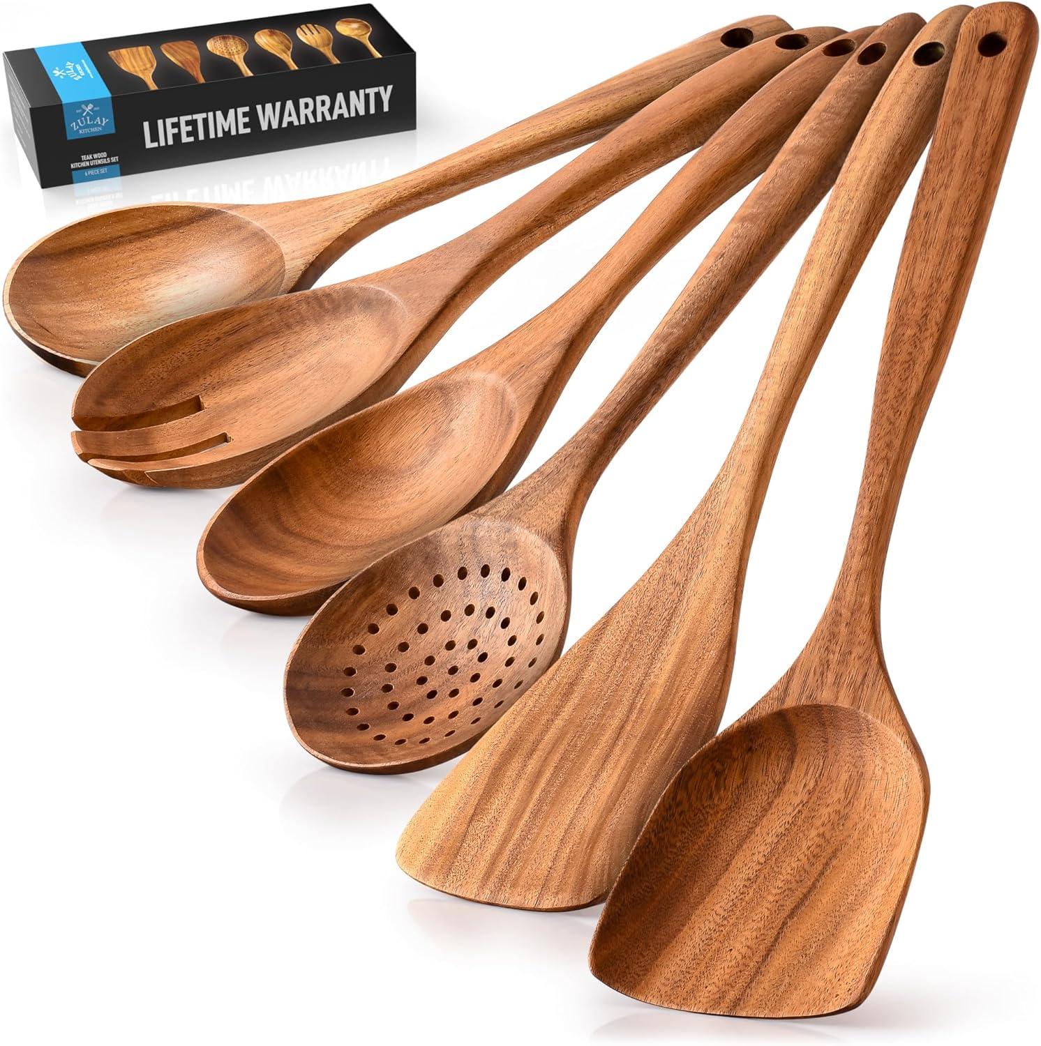 Zulay Wooden Spoons: Heat-Resistant & Comfort Grip Tested... Perfect for Non-Stick Use