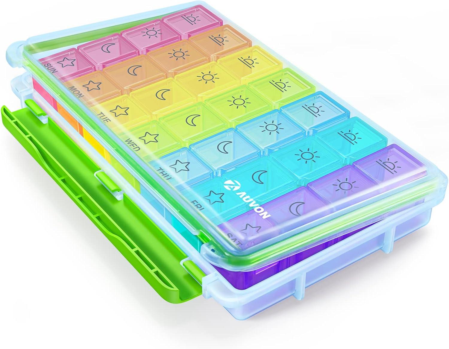 Versus Standard: AUVON iMedassist's Weekly Pill Box with Moisture-Proof, 4x Daily, Removable Containers for Travel