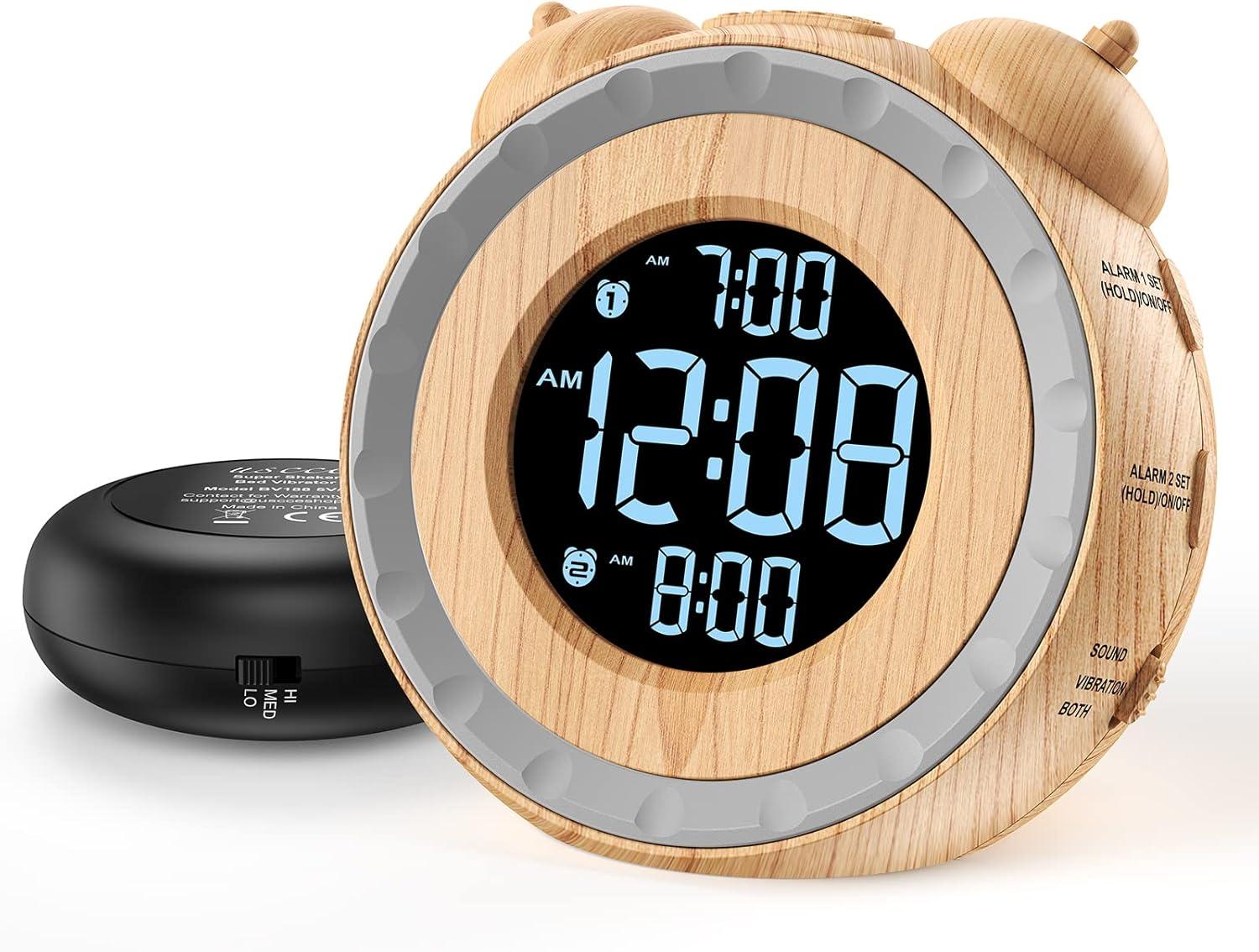 USCE Dual Extra Loud Alarm Clock vs Standard: Wake with a Shake, 0-100% Dimmer