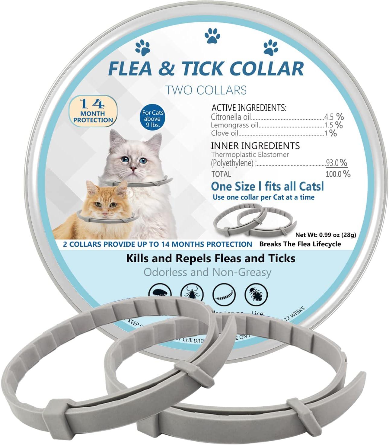 Best Top-Rated Cat Flea Collar - 2 Pack, 12-Month Waterproof Adjustable One Size Fits All Review