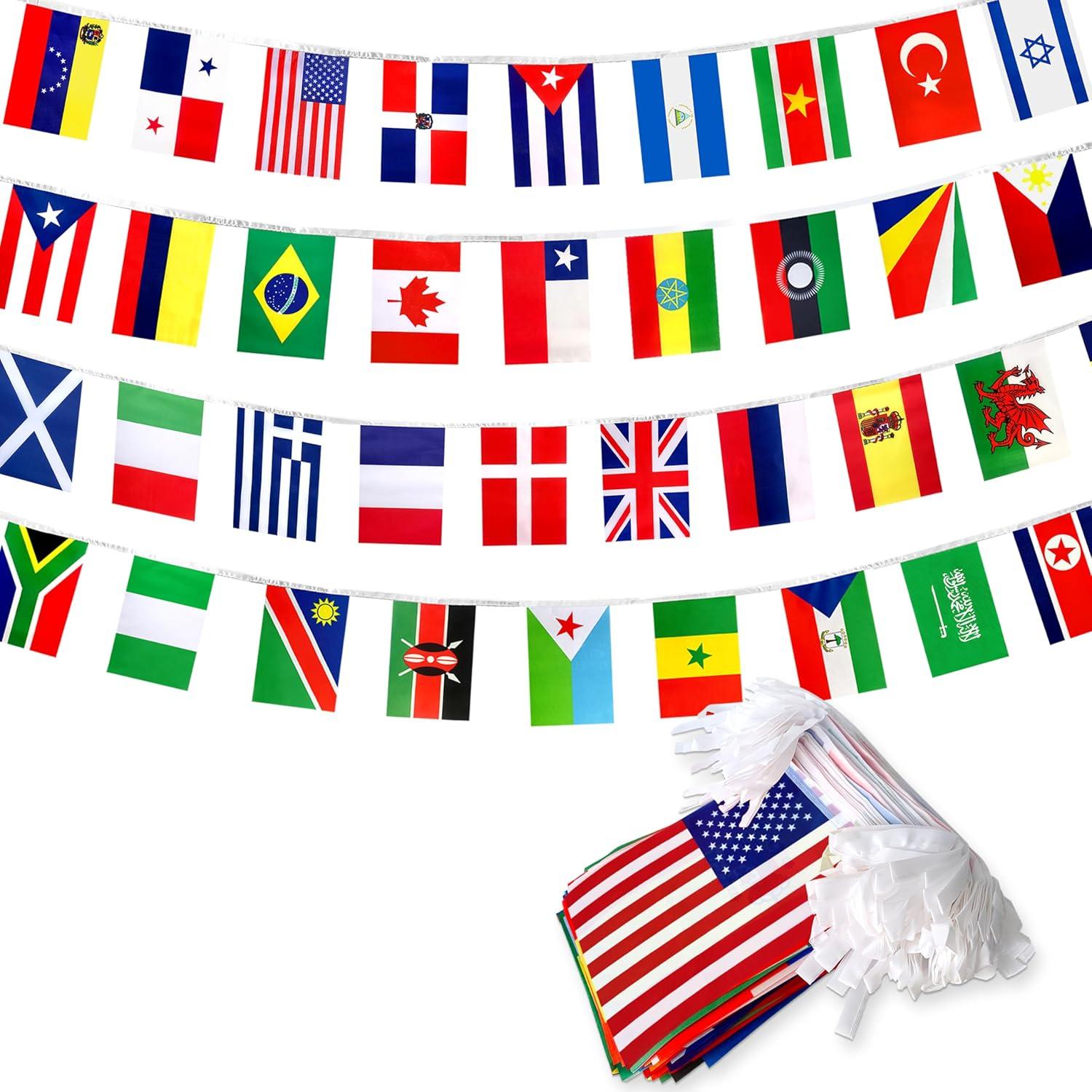Best Decor - International Flags Banner, 235ft Long, 224 Countries, UV/Weather Resistant, Events