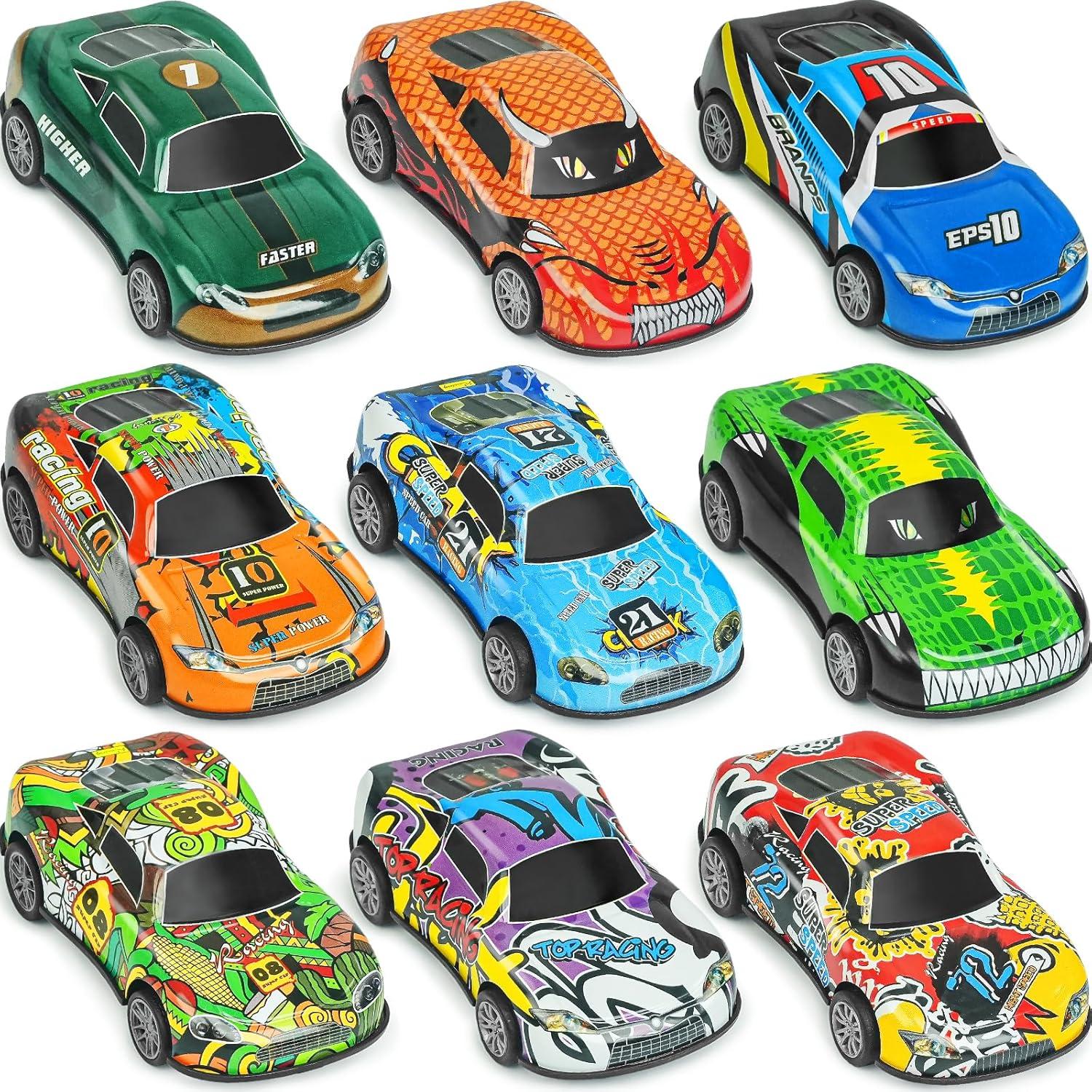 Stunt Cars vs. Diecast Models: 9-Pack Party Favors, Friction Power, Light & Sound - Tested for Gift Season