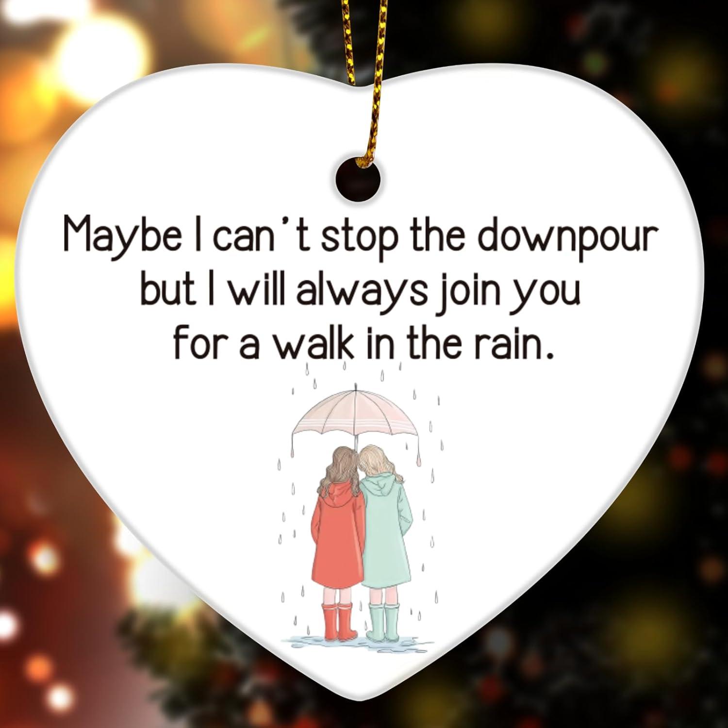 Best Friendship Gifts - Friend Gifts Christmas Ceramic Ornaments, Walk with You in The Rain Encourage Friendship Ornaments Gifts for Friend Bestie Review
