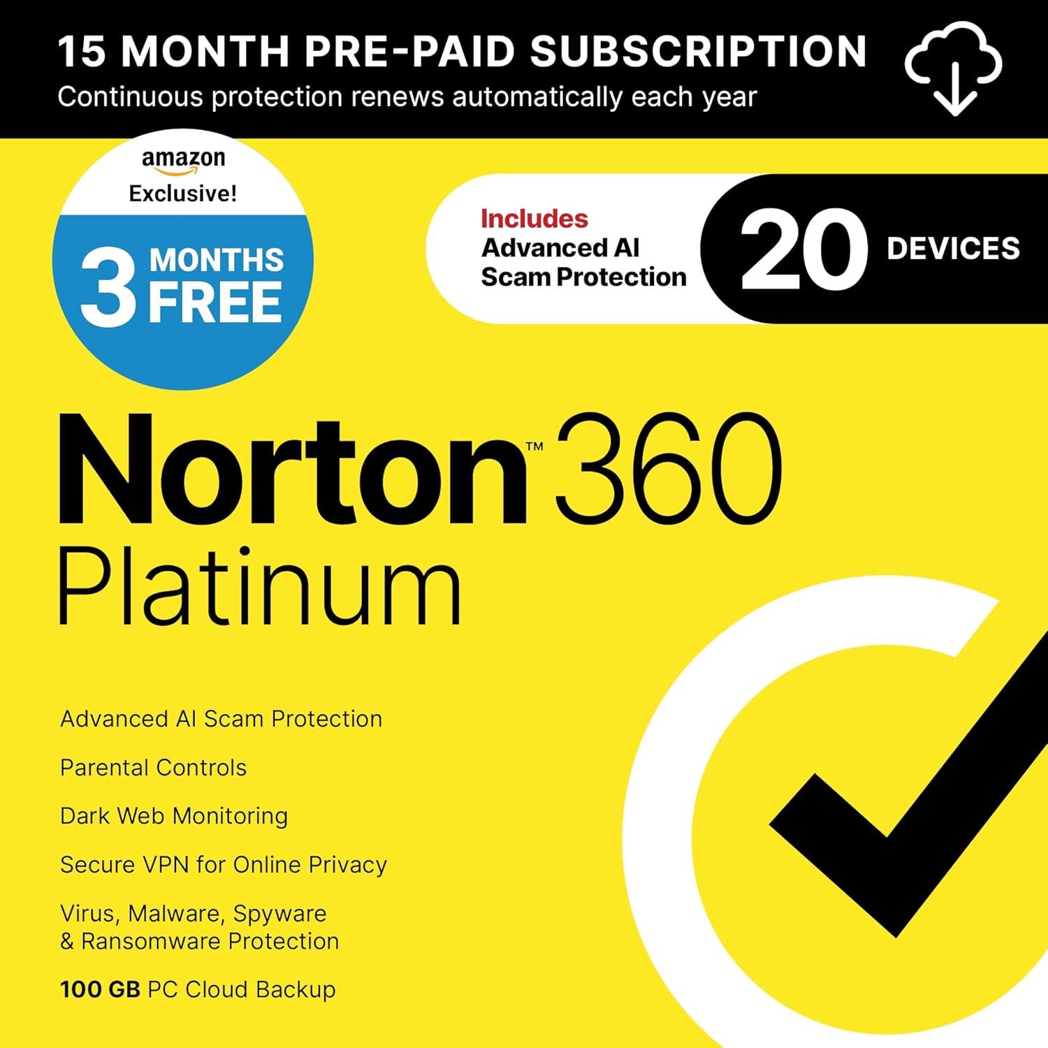 Best Antivirus Software - Norton 360 Platinum 2026 Ready, 20 Devices, Free 3 Months, AI Scam Protection, VPN, Dark Web Monitoring & Cloud Backup [Download] Review