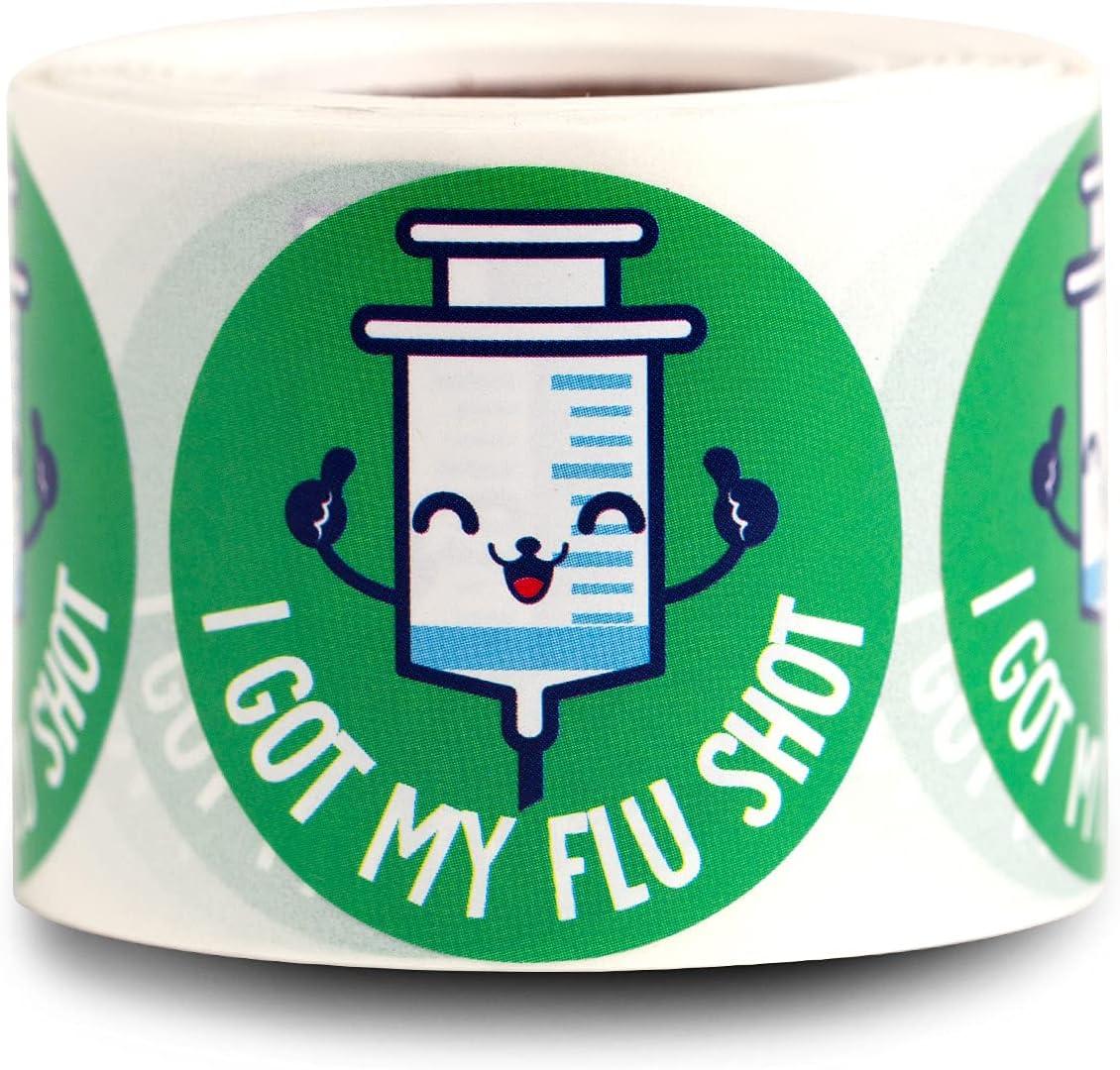 Green Flu Shot Stickers (1.5-Inch Tested) for Clinics-Circle Dot 300 Labels Seasonal Alert