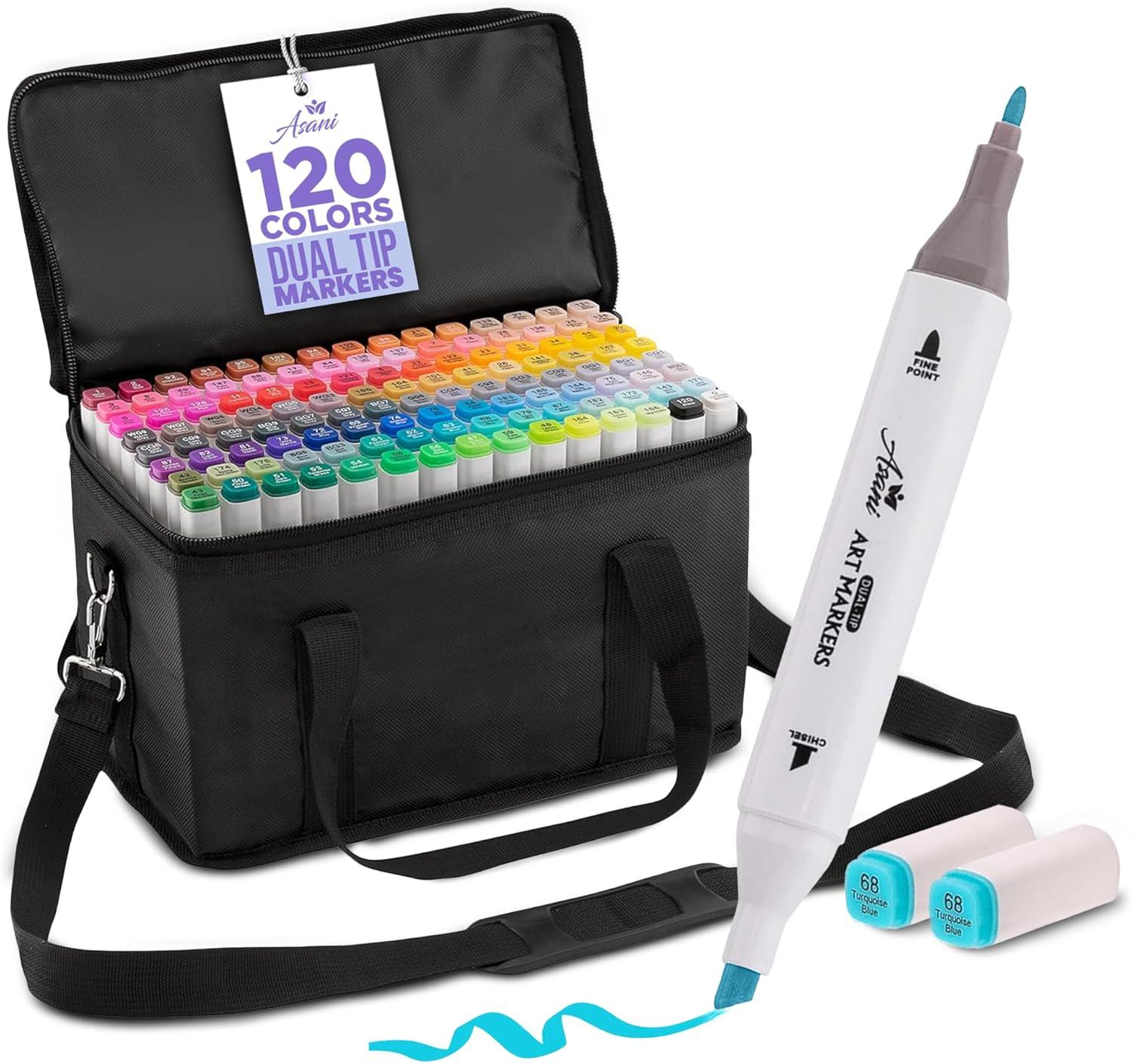 Asani Dual Tip Markers: 120 Colors & Alcohol-Based for Drawing (Versus, Surprise!)