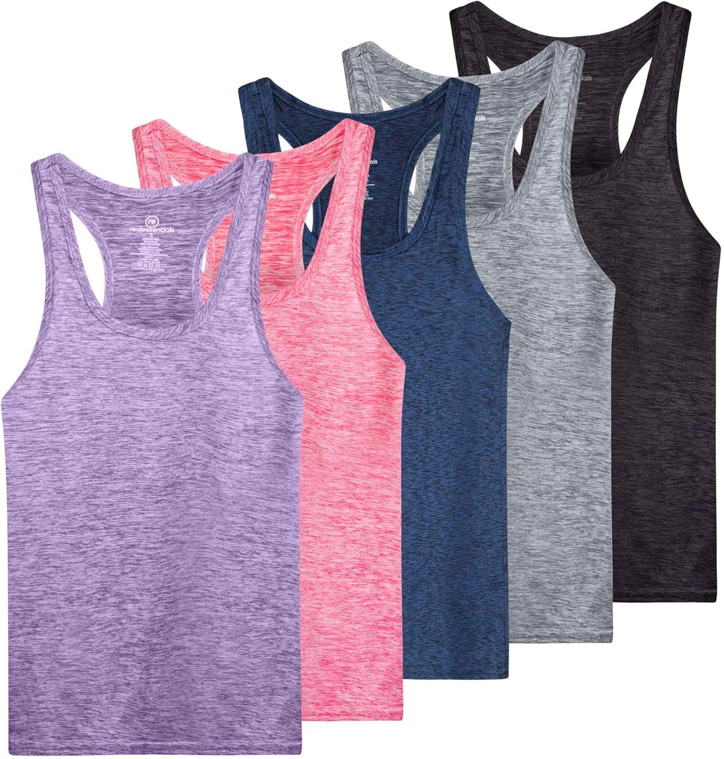 Real Essentials 5-Pack Racerback Tank vs Yoga Wear, Surprising Dry-Fit & Plus Size Fit